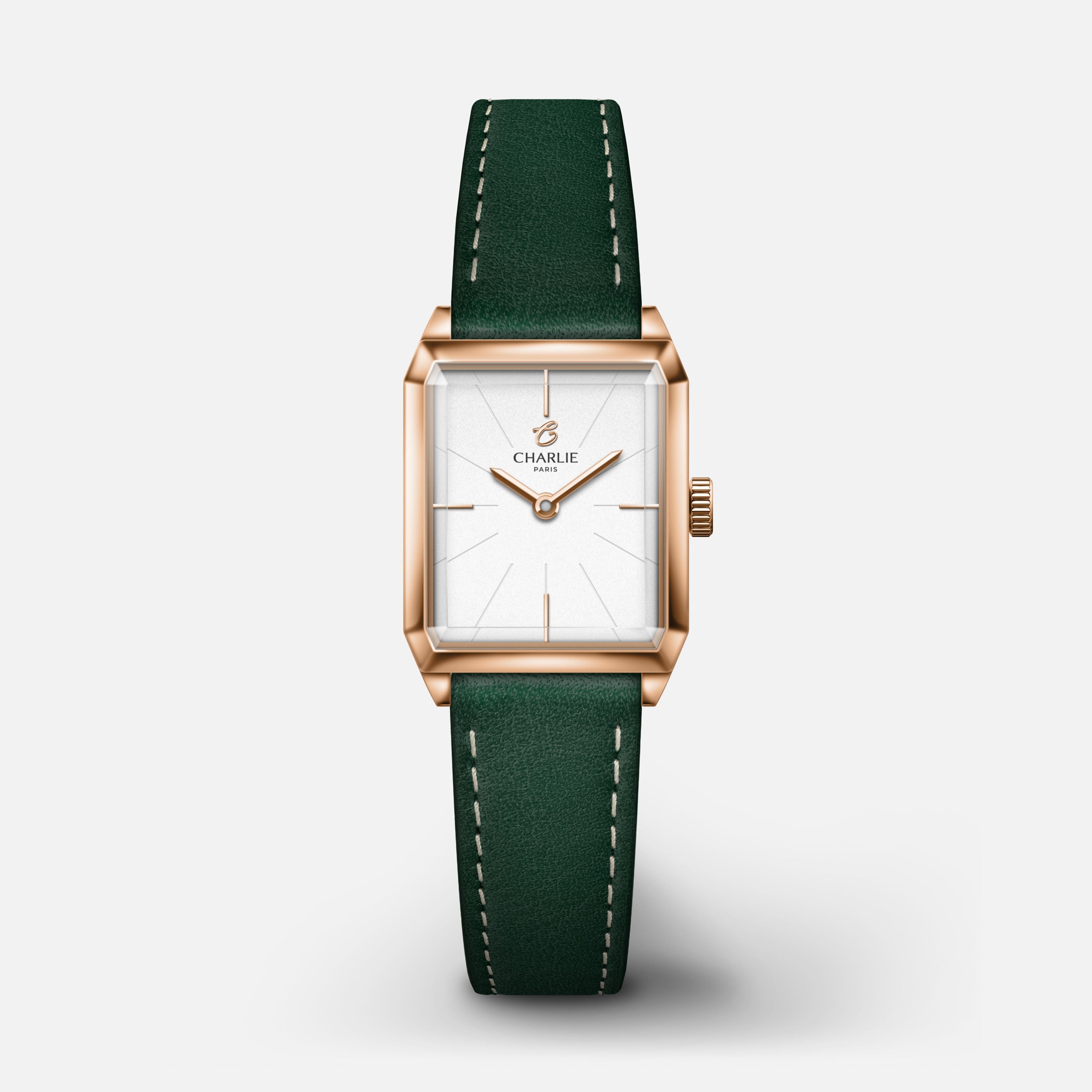 MONCEAU - Quartz - Doré rose Montres CHARLIE Cuir vert