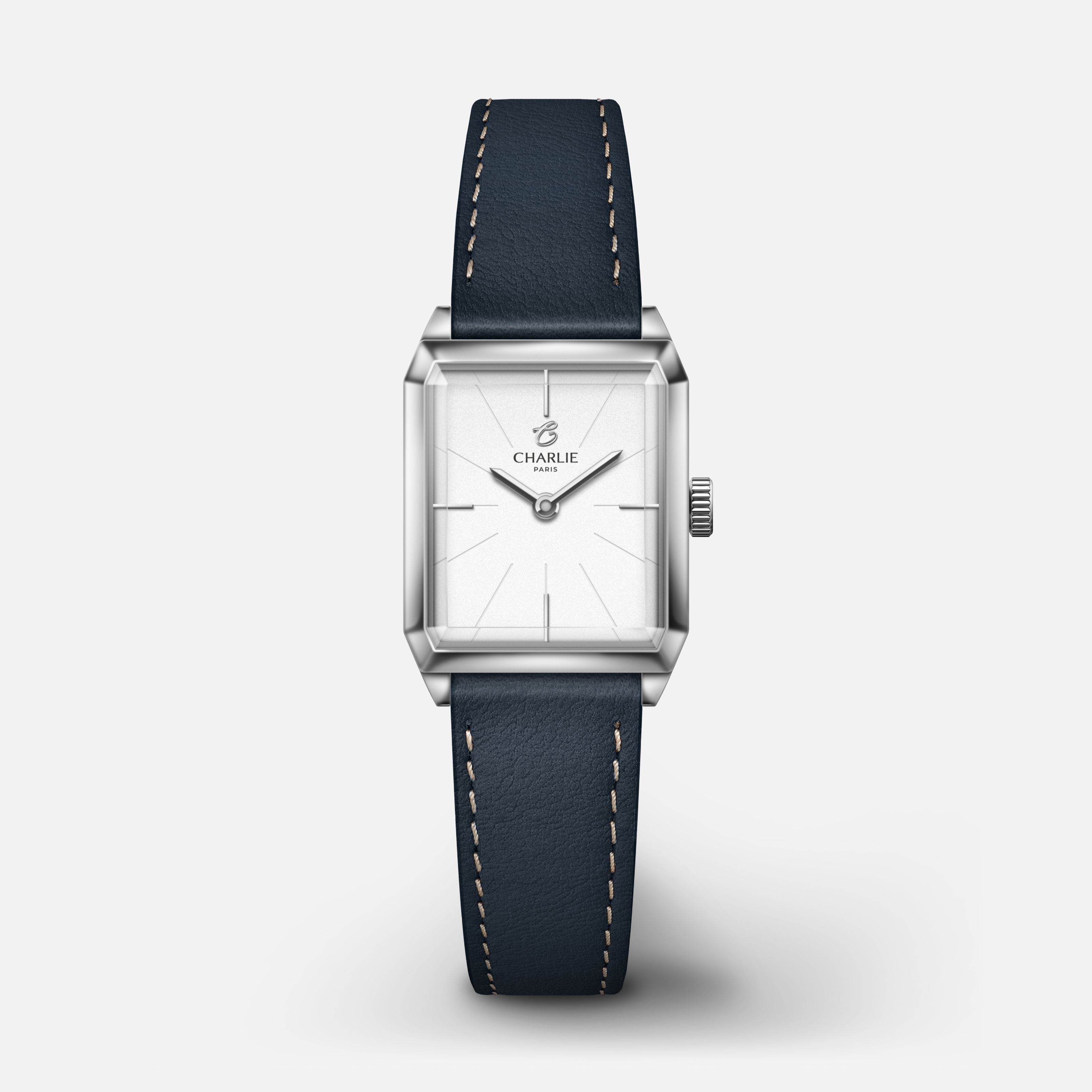 MONCEAU - Quartz - Acier Montres CHARLIE Cuir bleu