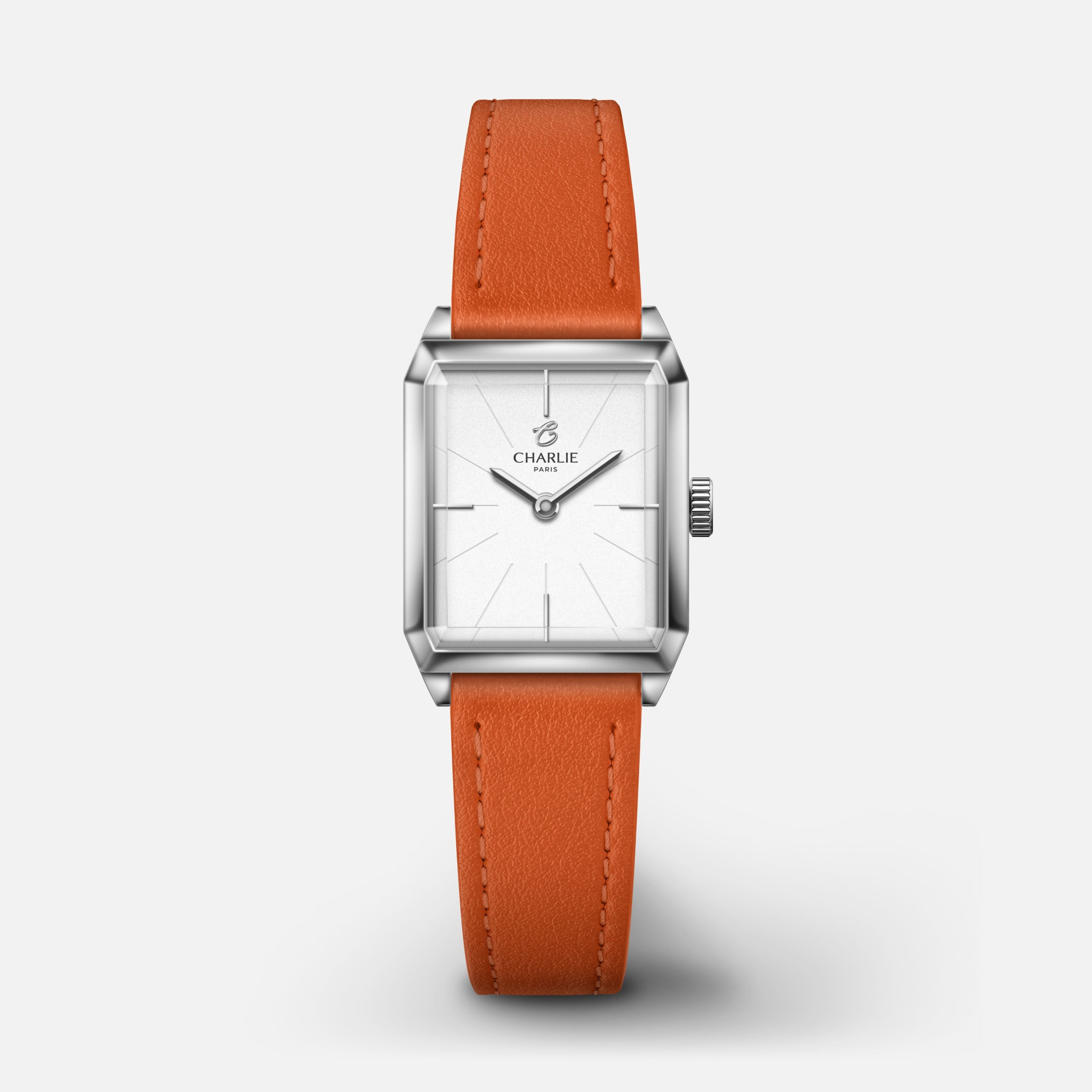 MONCEAU - Quartz - Acier Montres CHARLIE Cuir mandarine