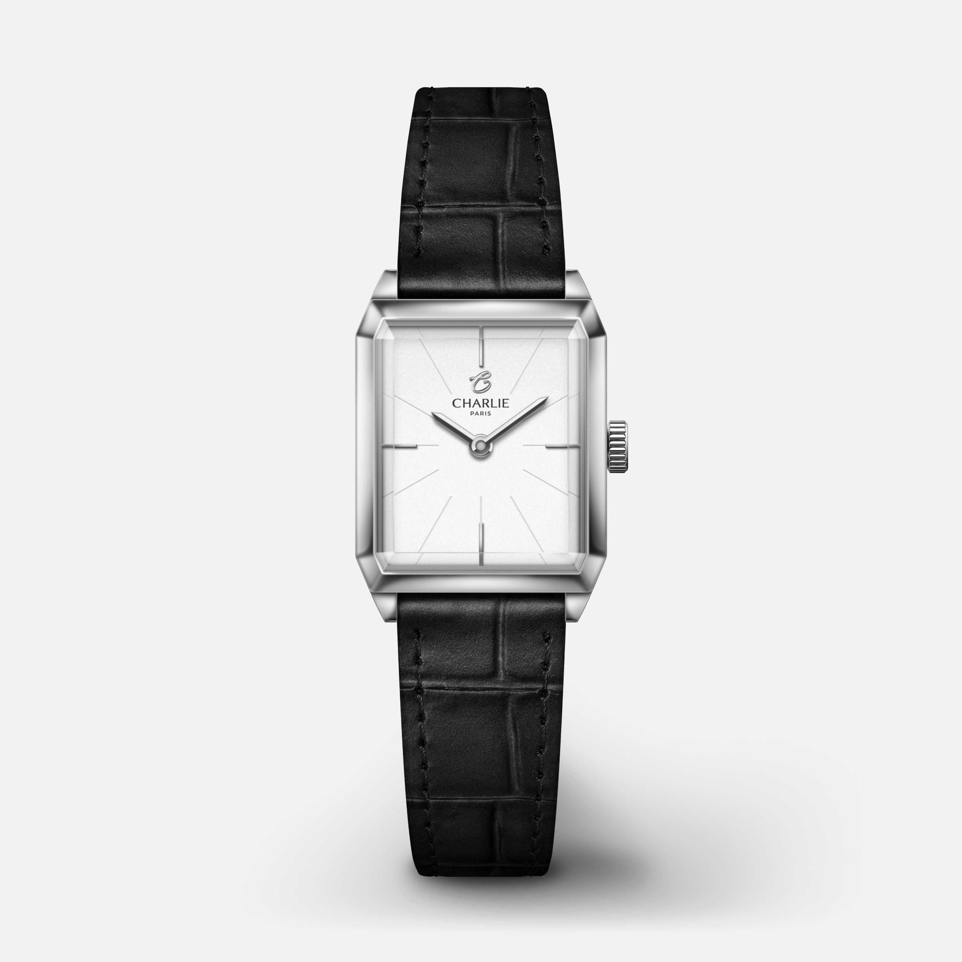 MONCEAU - Quartz - Acier Montres CHARLIE Cuir crocograin noir