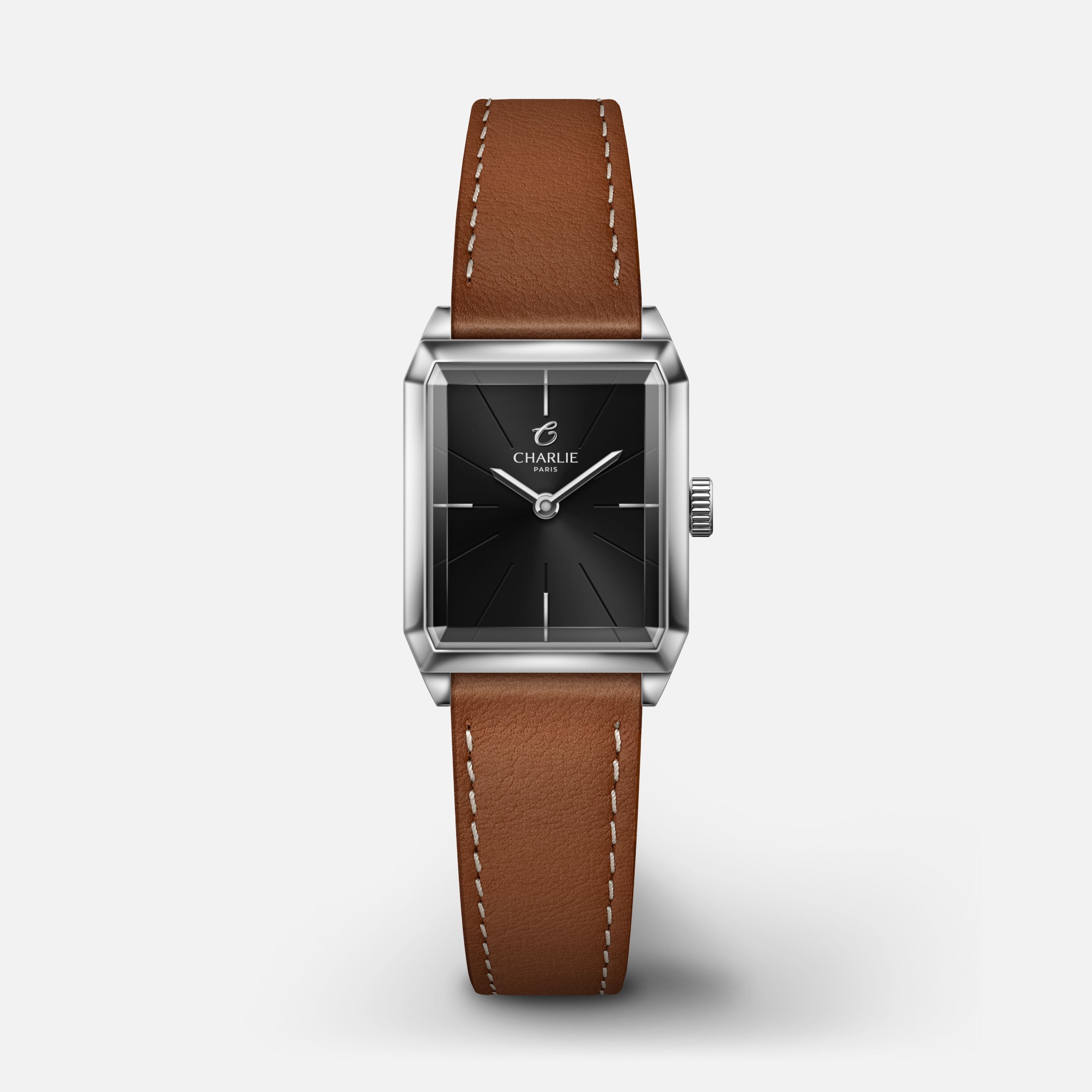 MONCEAU - Quartz - Acier & Noir Montres CHARLIE Cuir marron
