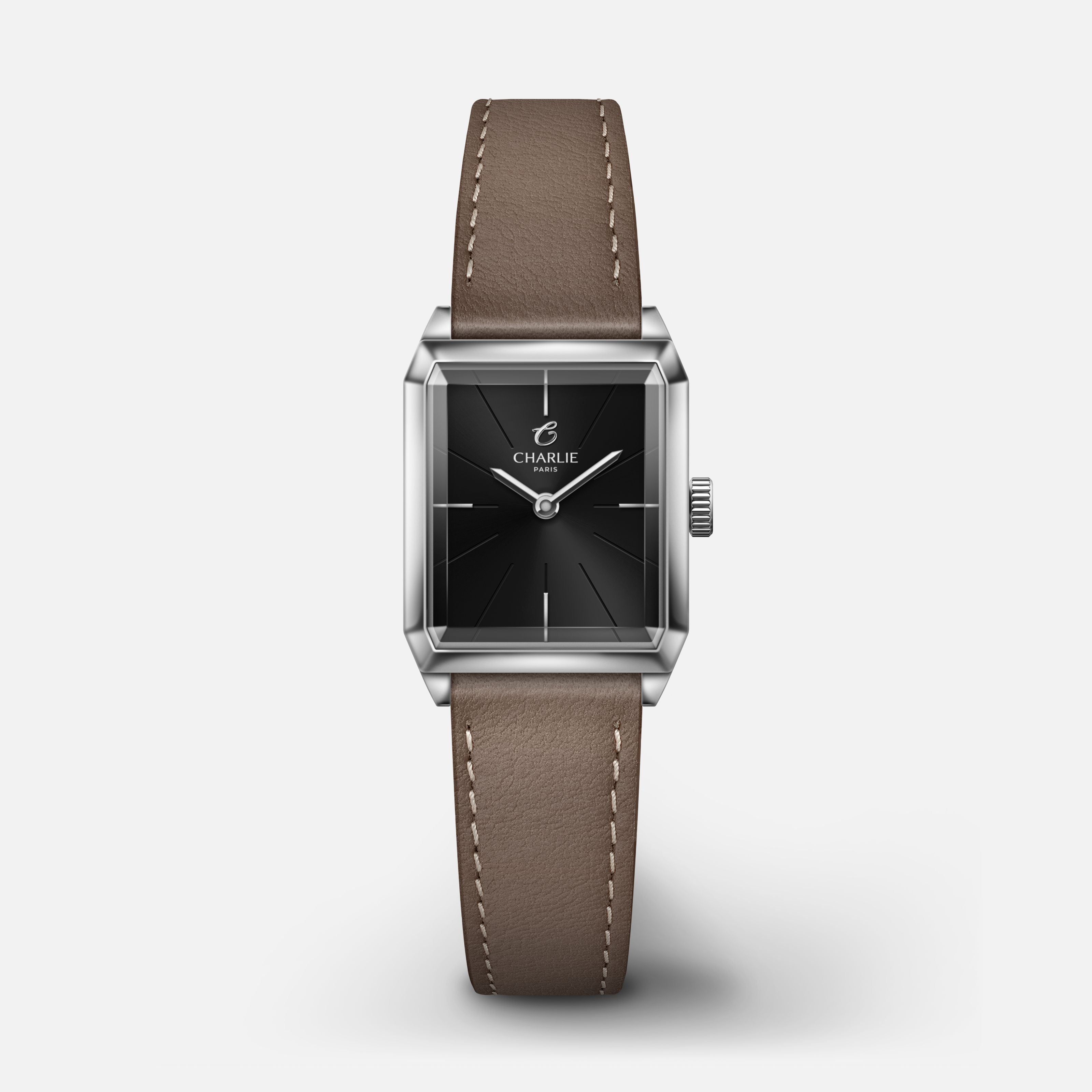 MONCEAU - Quartz - Acier & Noir Montres CHARLIE Cuir taupe