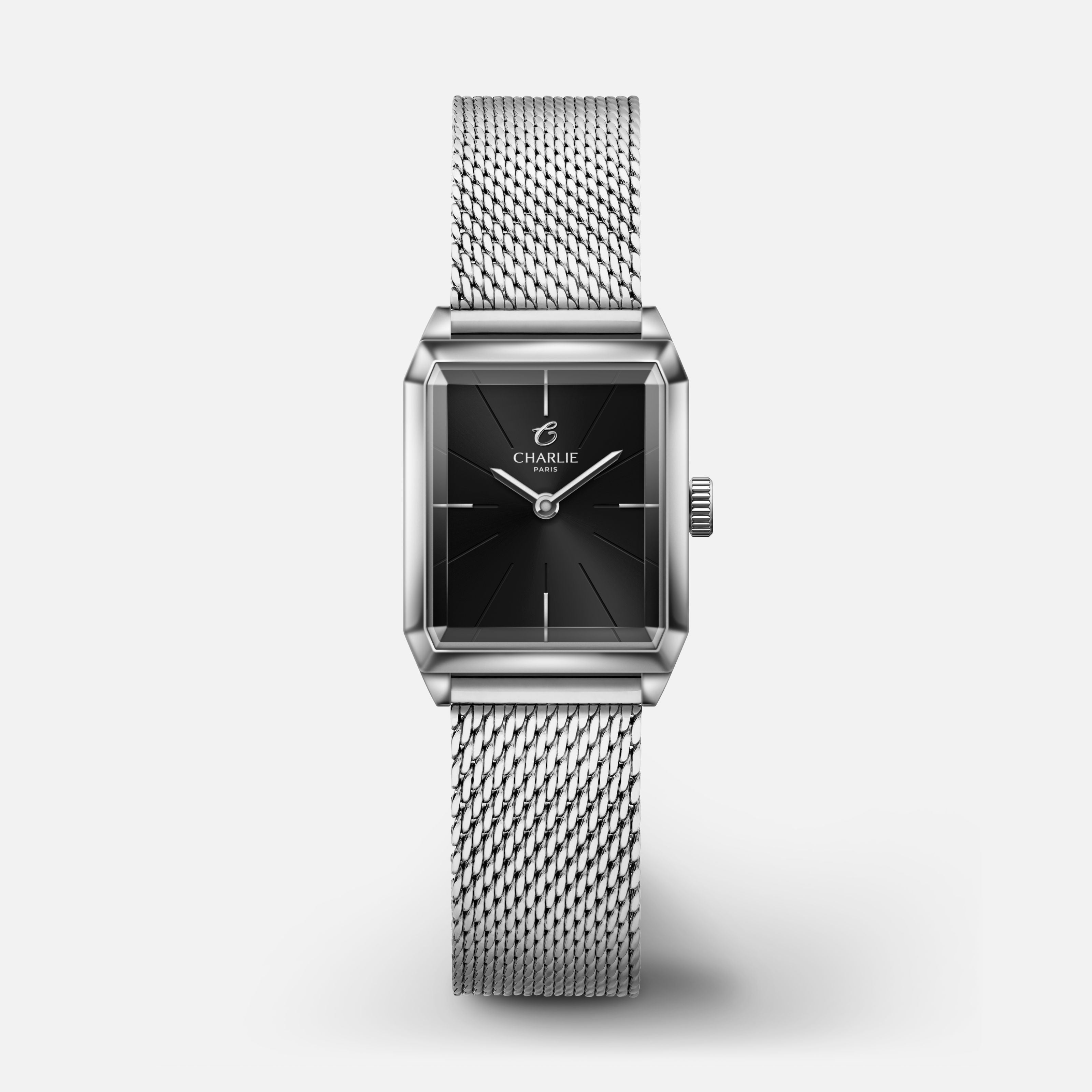 MONCEAU - Quartz - Acier & Noir Montres CHARLIE Maille milanaise