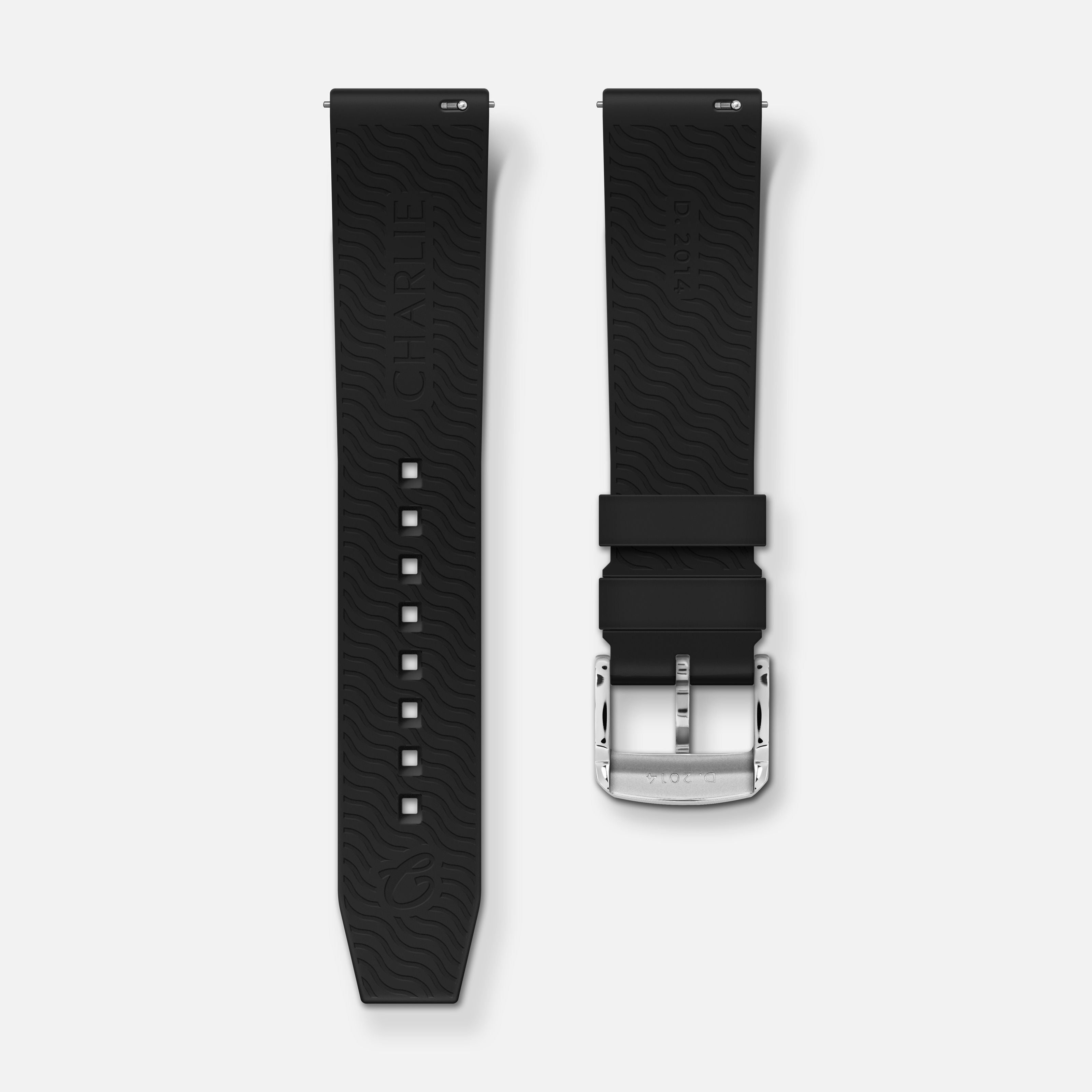 Bracelet caoutchouc noir NBR 20mm Bracelets de montres CHARLIE