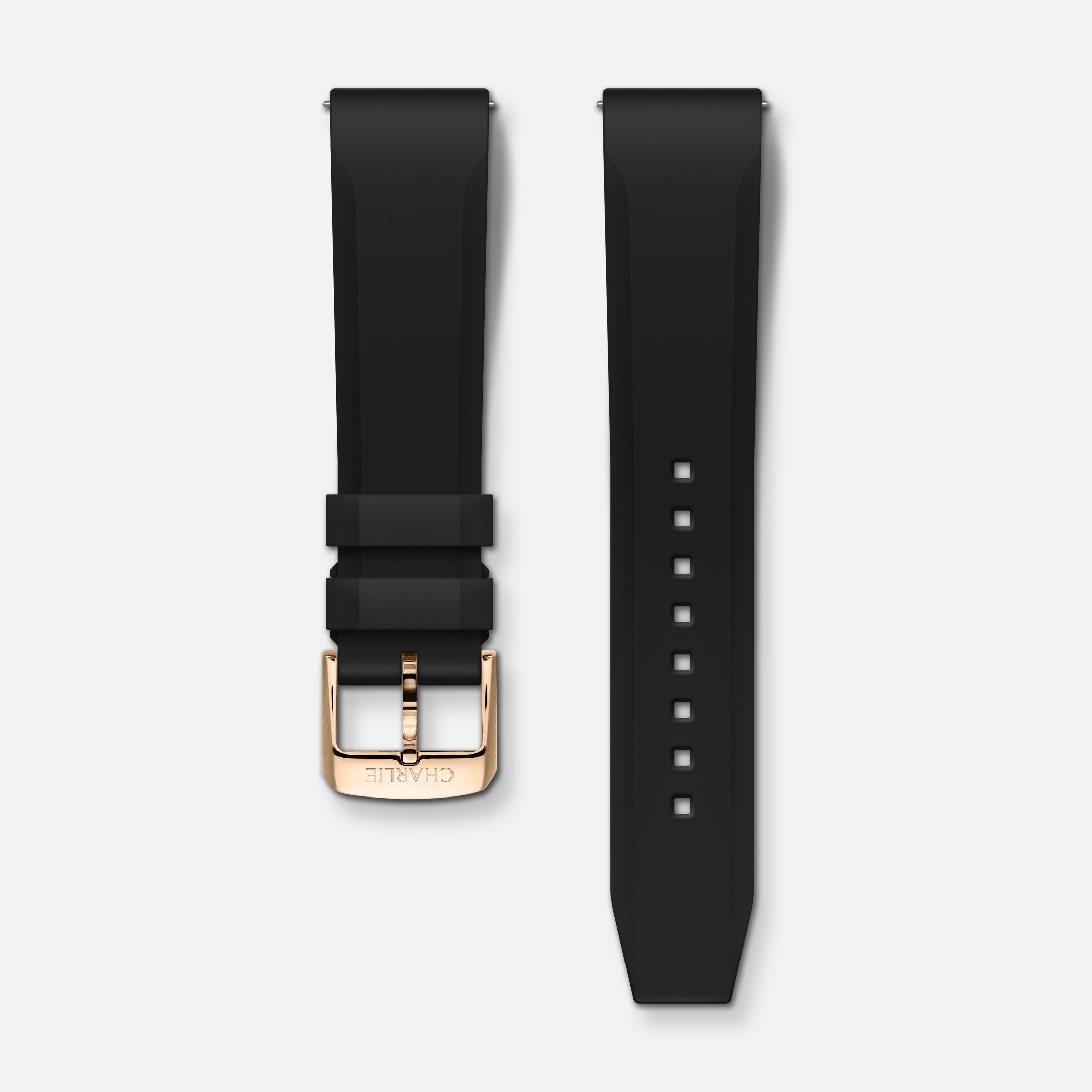 Bracelet caoutchouc noir NBR 20mm Bracelets de montres CHARLIE Doré