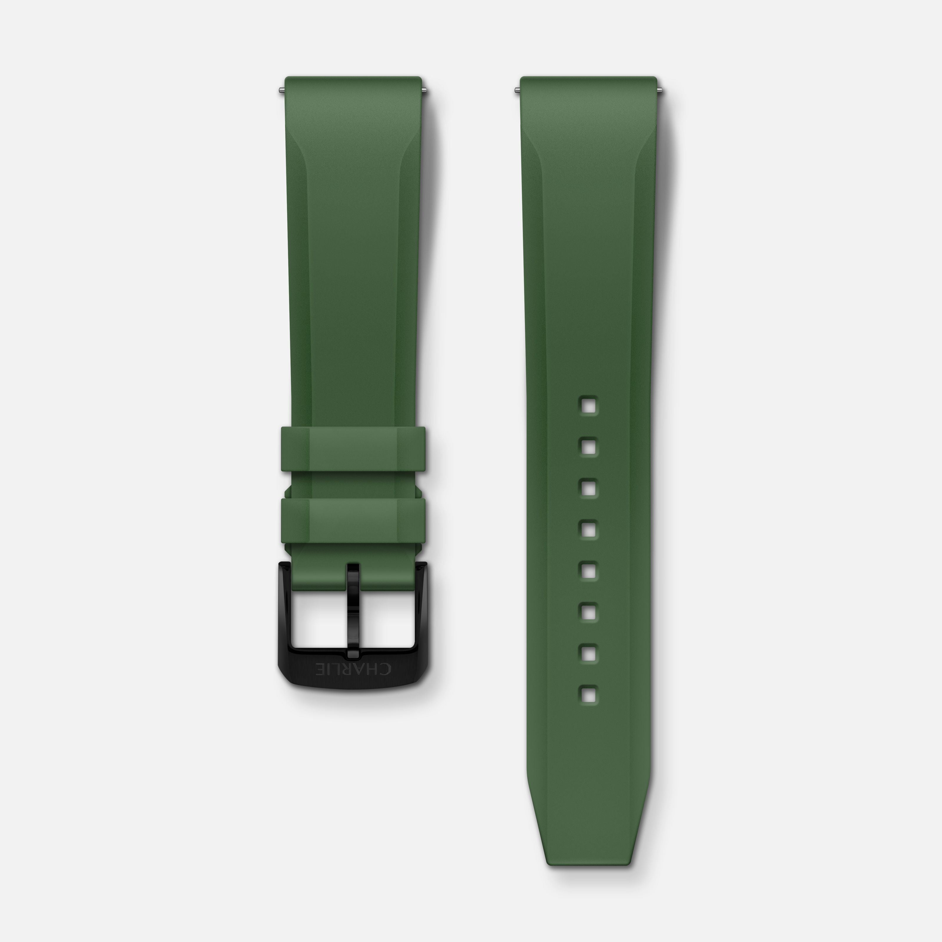 Bracelet caoutchouc vert sauge NBR 20mm Bracelets de montres CHARLIE Noir