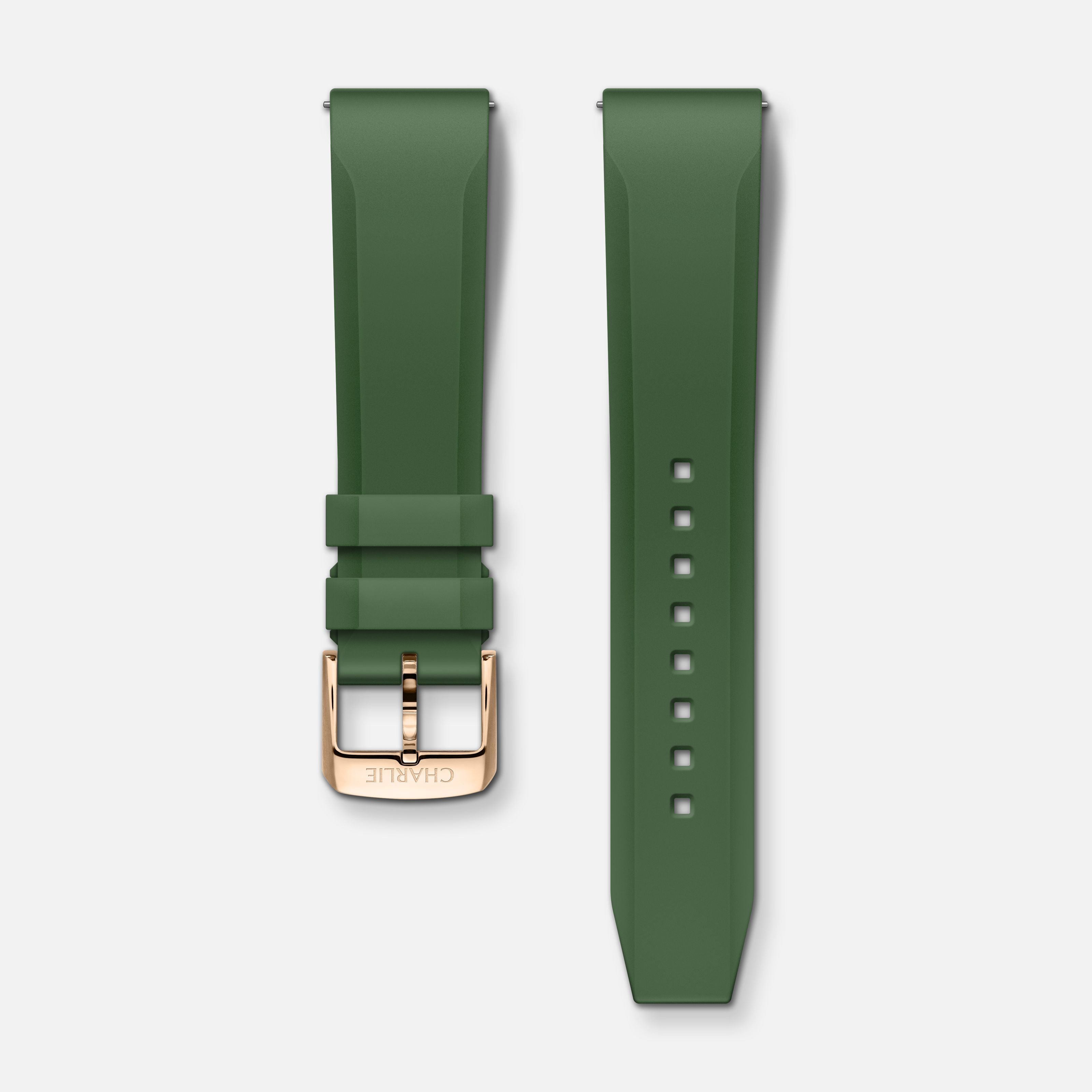 Bracelet caoutchouc vert sauge NBR 20mm Bracelets de montres CHARLIE Doré