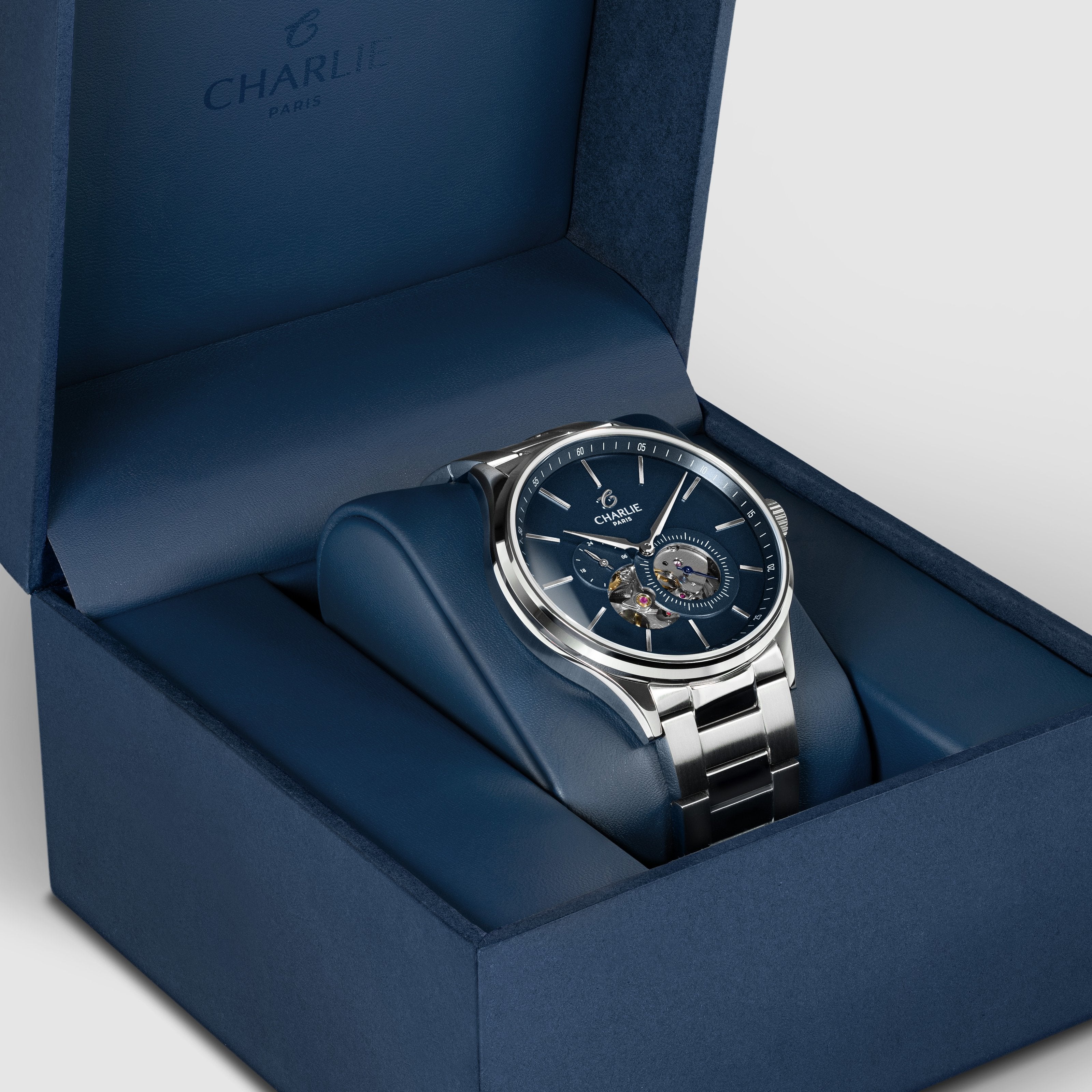 INITIAL - Automatique Cœur Ouvert - Bleu Montres CHARLIE