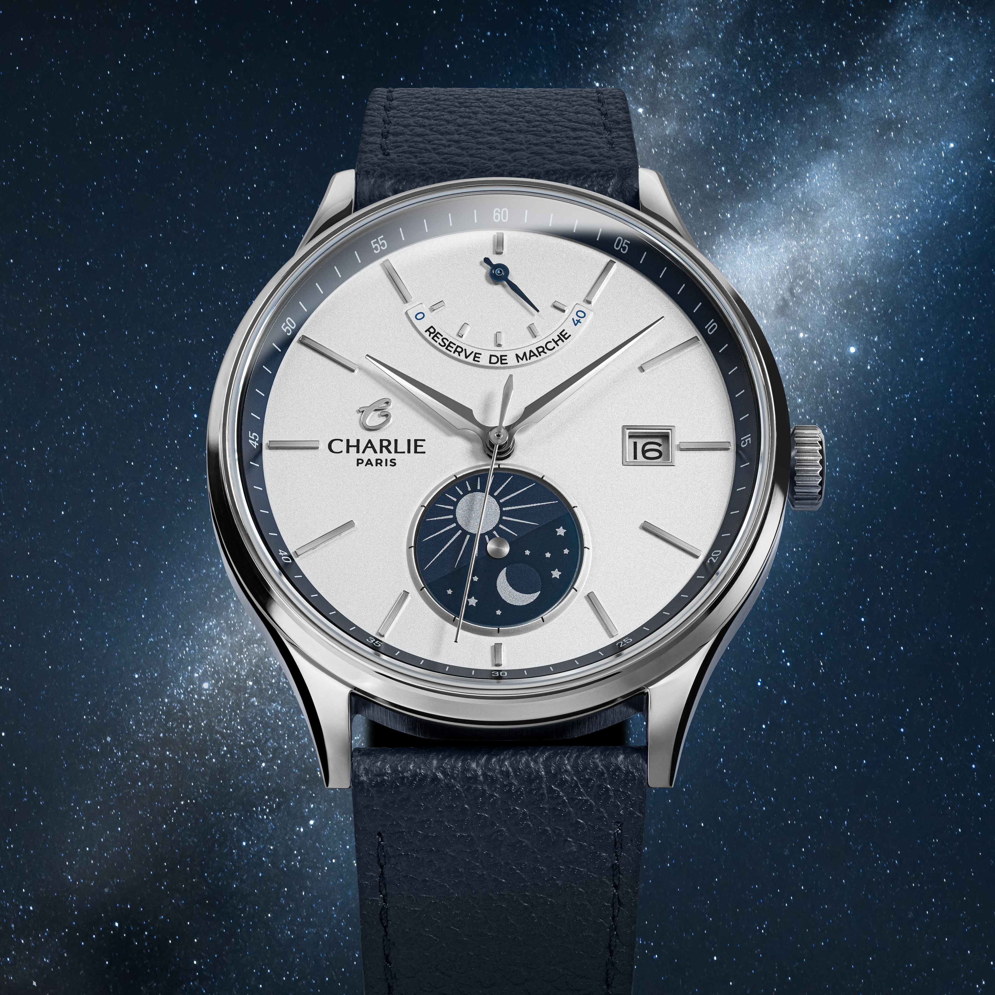 INITIAL - Power Reserve - Day/night Blue & White