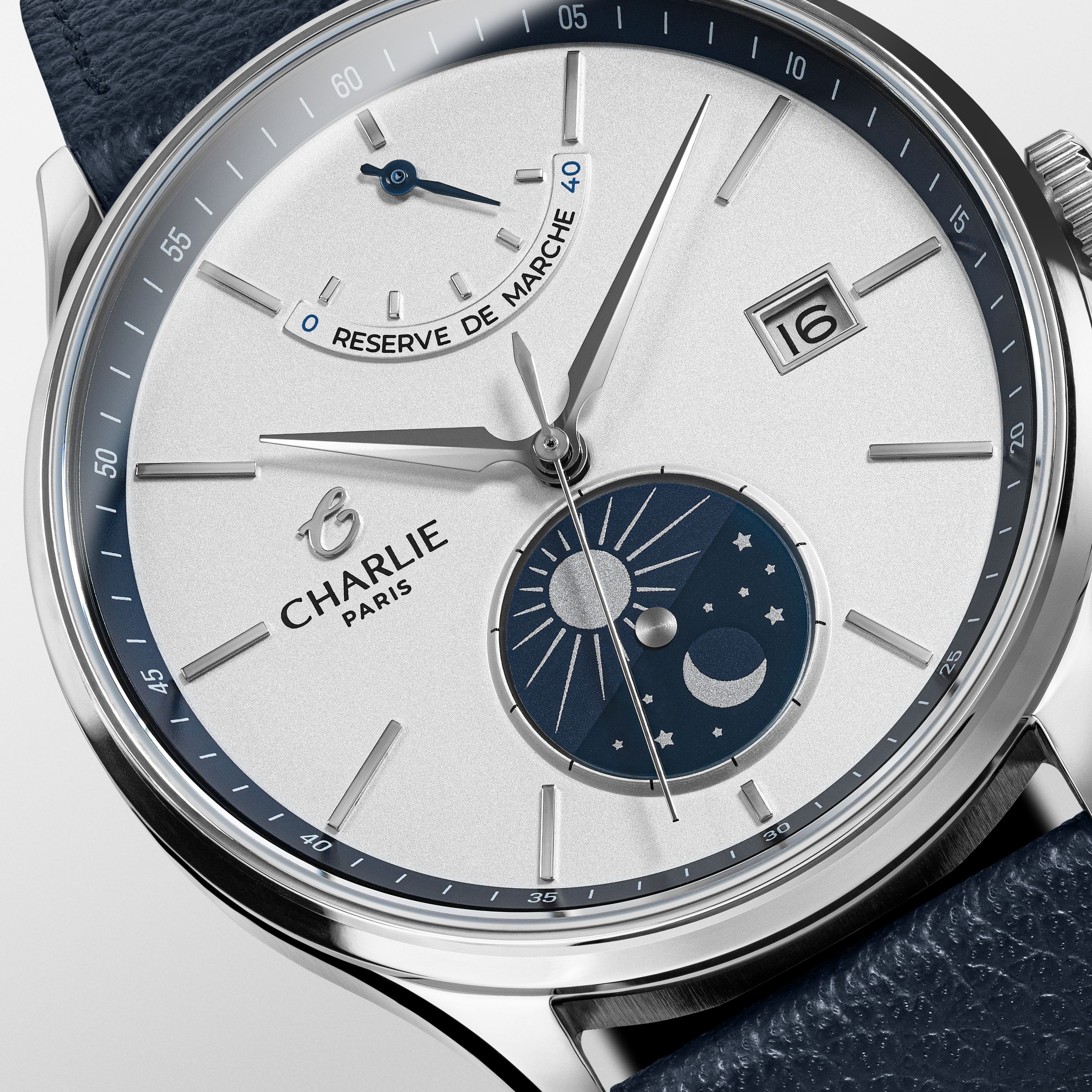 INITIAL - Automatique Jour/Nuit - Panda blanc & bleu Montres CHARLIE