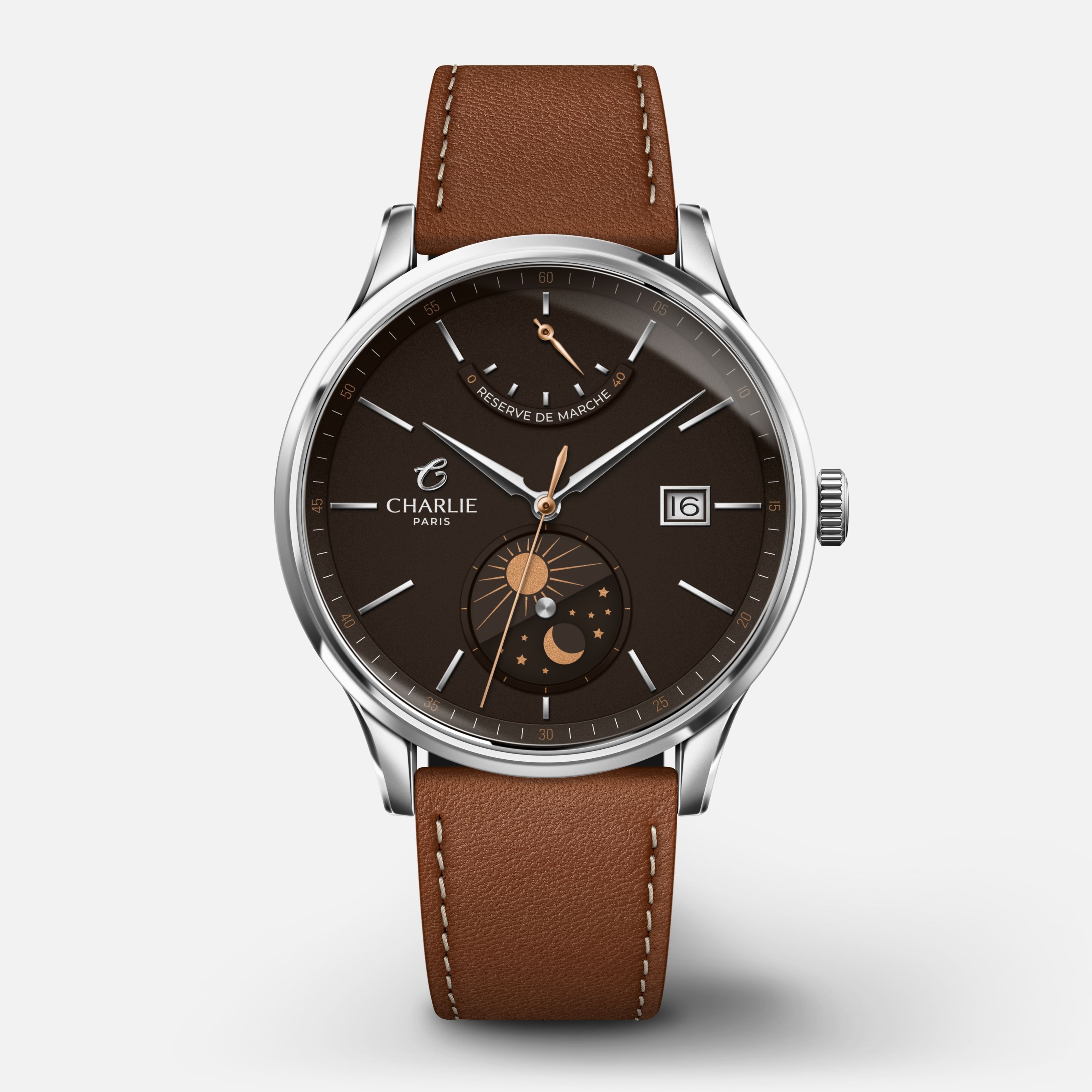 INITIAL - Automatique Jour/Nuit - Brun Montres CHARLIE Cuir marron