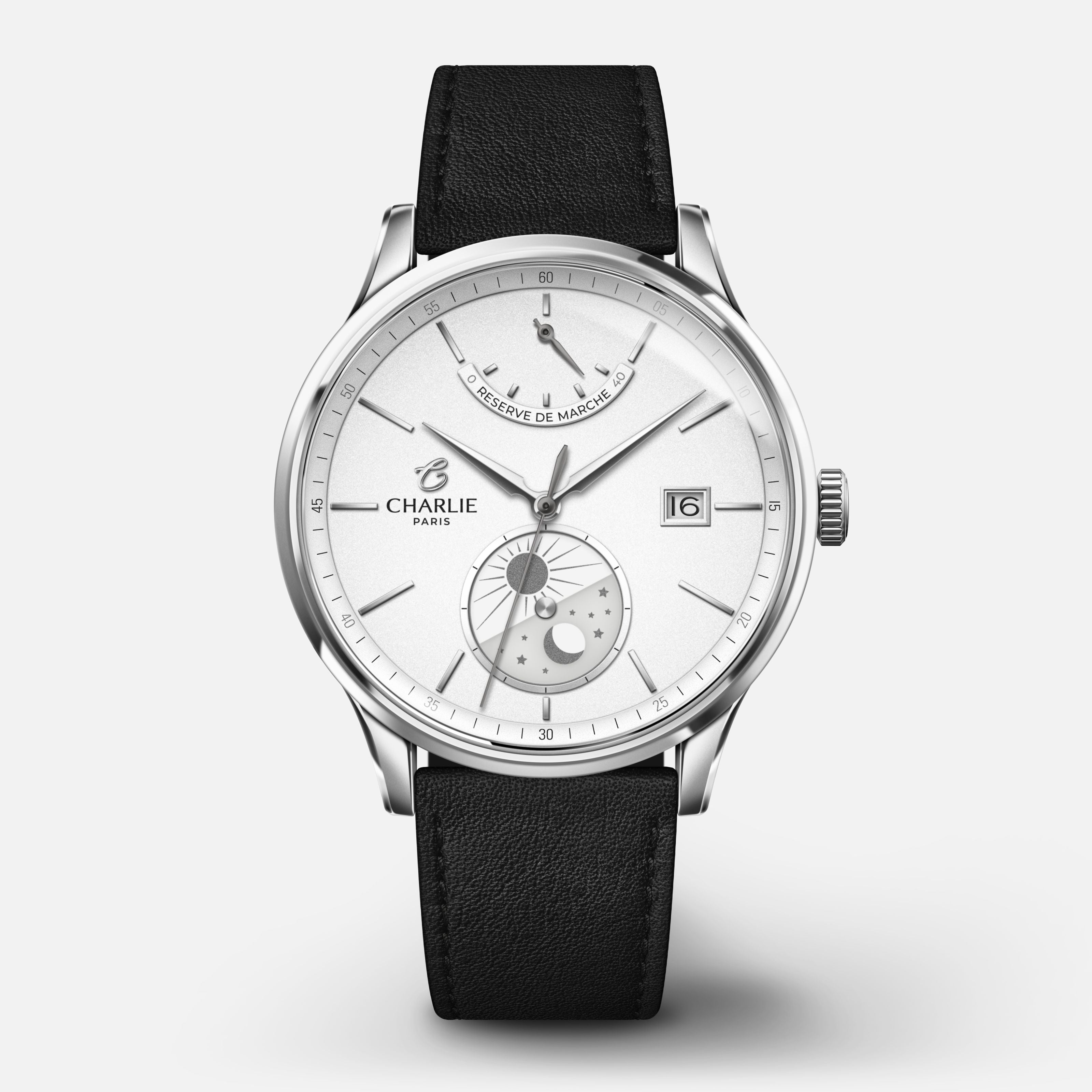 INITIAL - Automatique Jour/Nuit - Solstice Montres CHARLIE Cuir noir