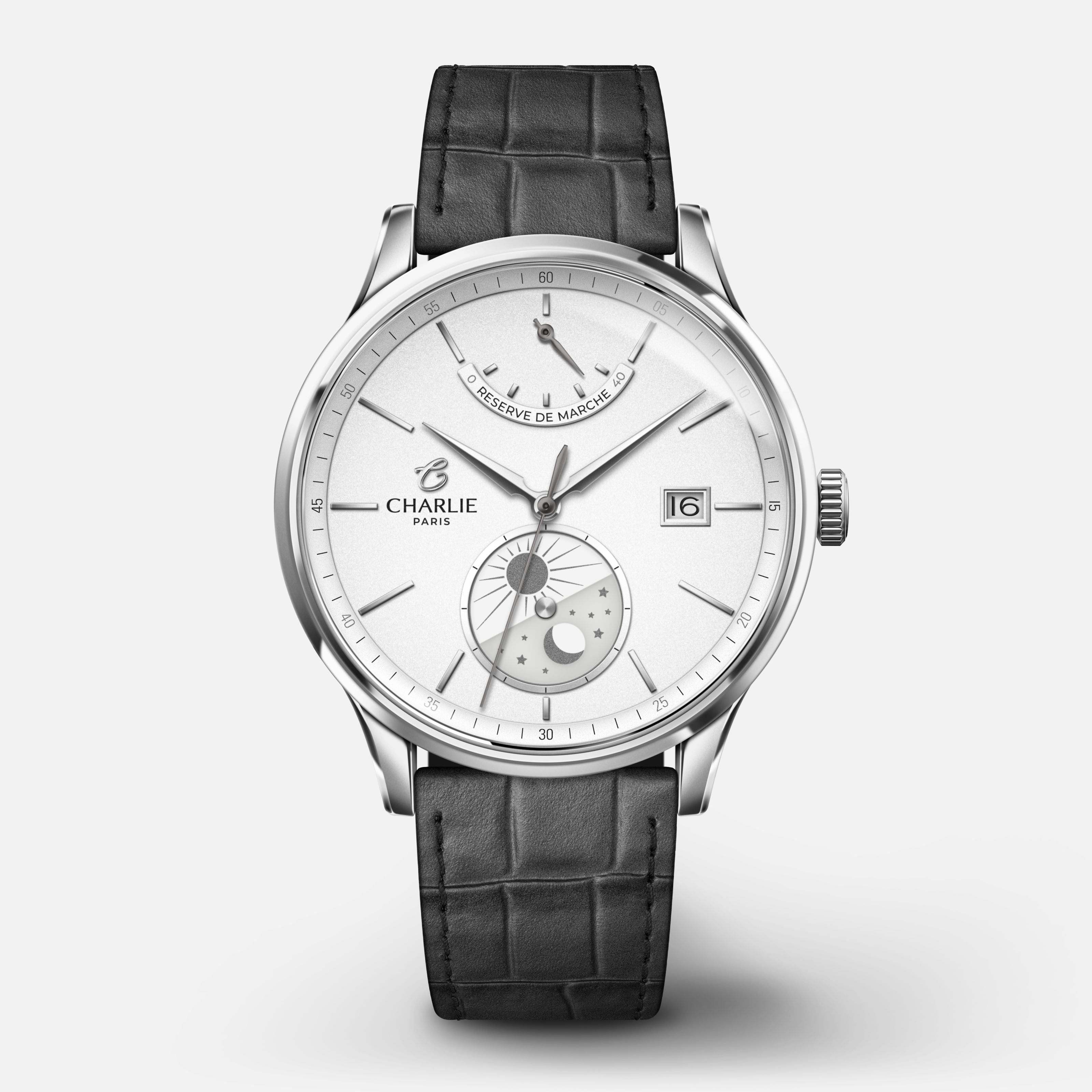 INITIAL - Automatique Jour/Nuit - Solstice Montres CHARLIE Cuir crocograin gris
