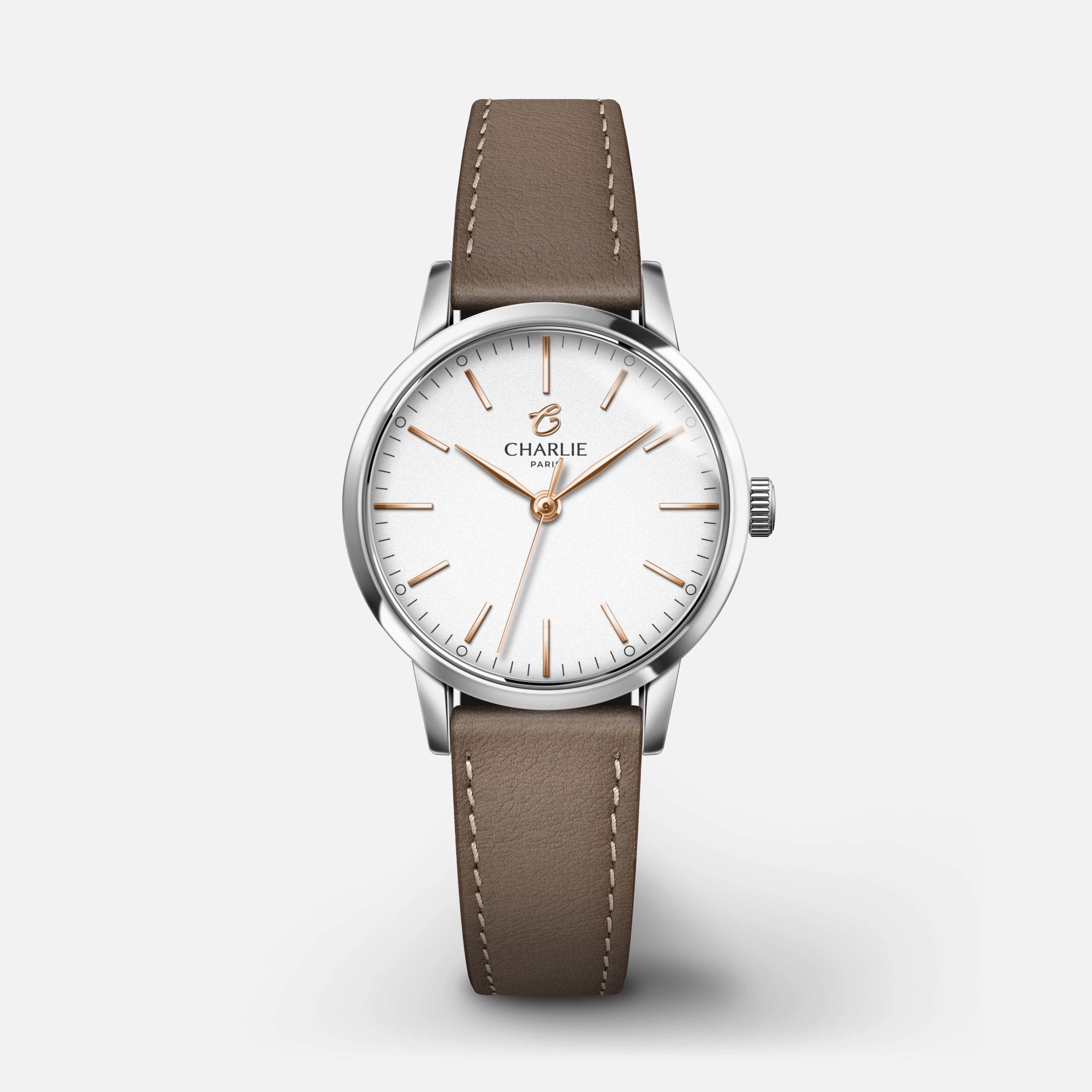 SULLY - Quartz - Acier Montres CHARLIE Cuir taupe