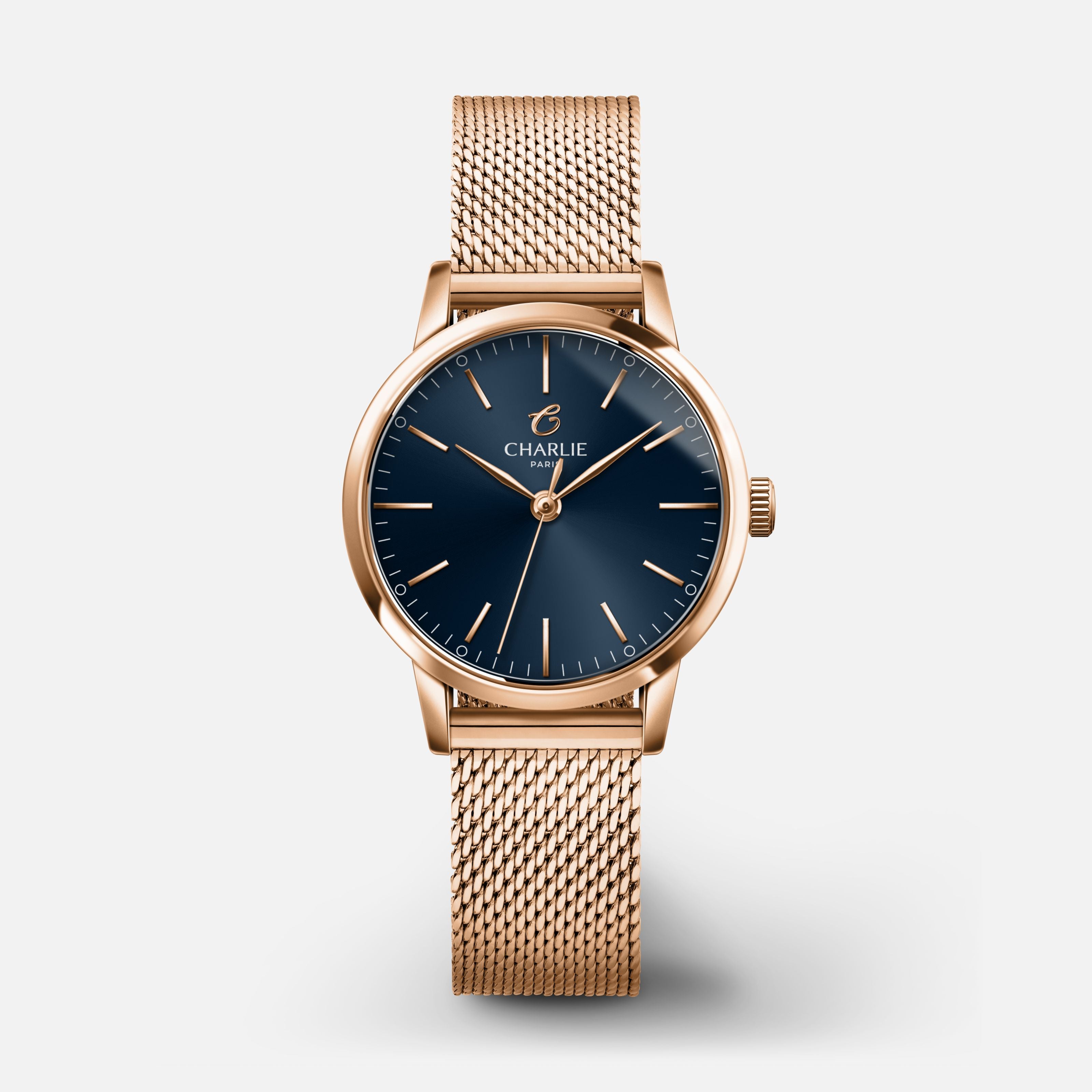 SULLY - Quartz - Doré rose/Bleu Montres CHARLIE Maille milanaise