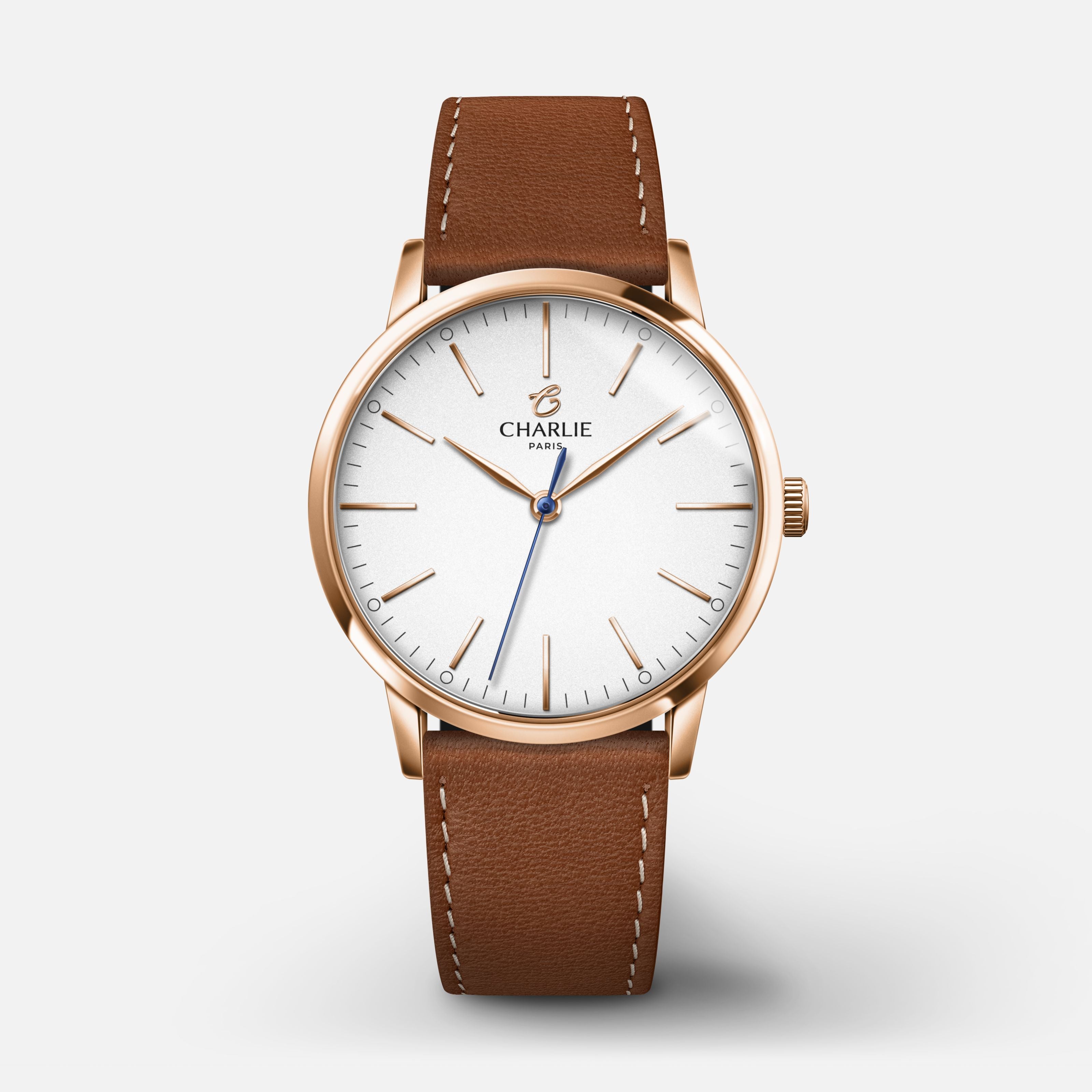 SULLY 35 - Quartz - Doré rose Montres CHARLIE Cuir marron