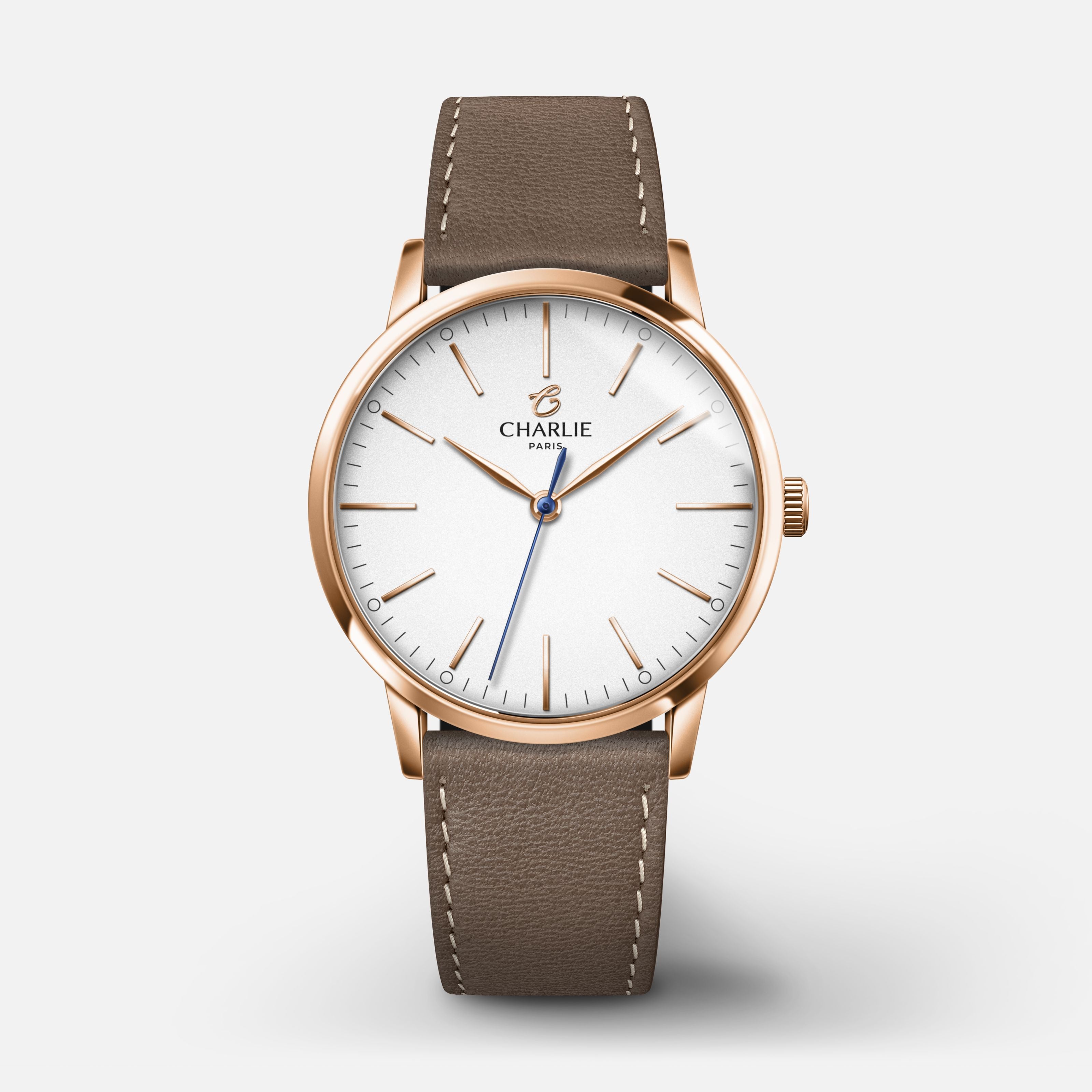 SULLY 35 - Quartz - Doré rose Montres CHARLIE Cuir taupe