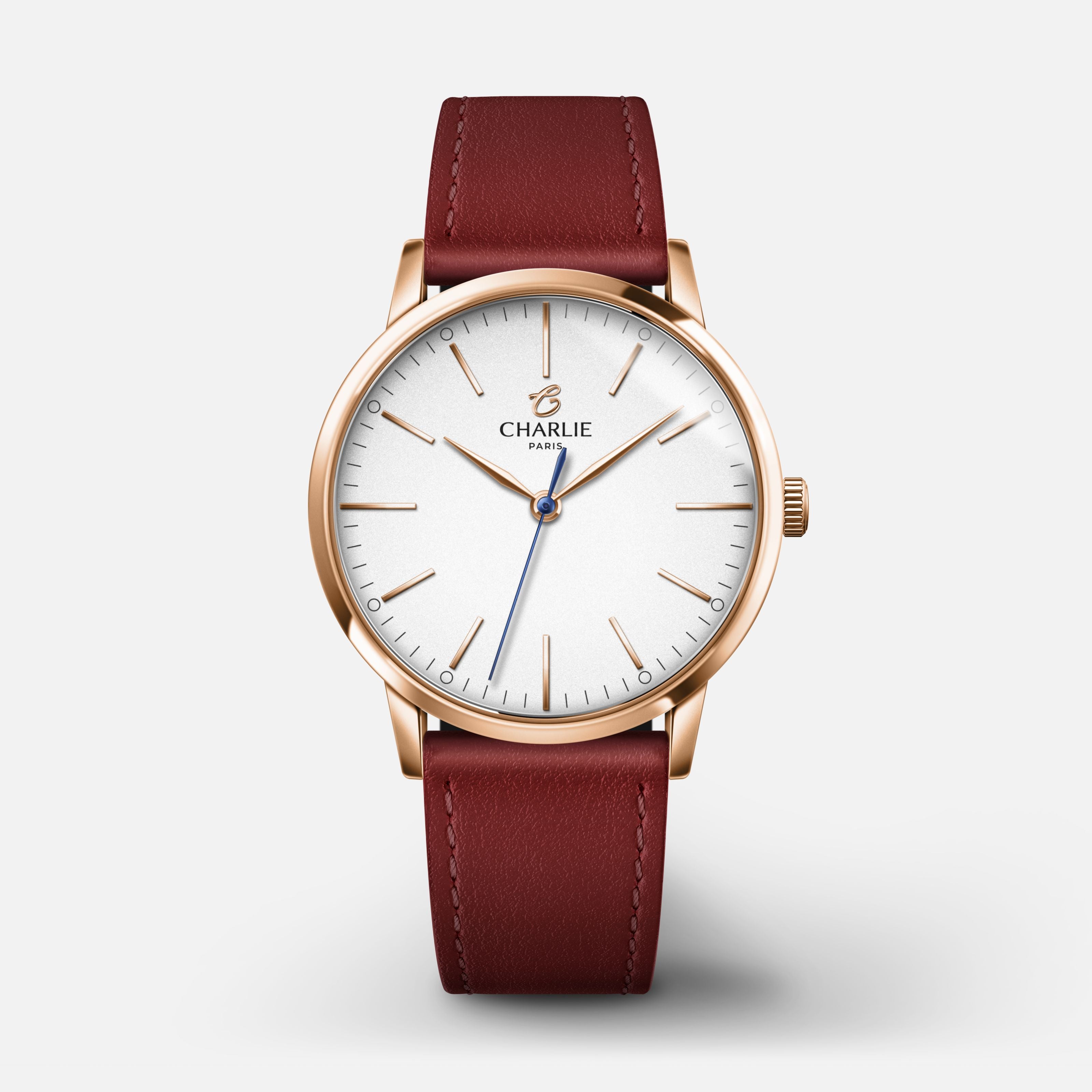 SULLY 35 - Quartz - Doré rose Montres CHARLIE Cuir bordeaux