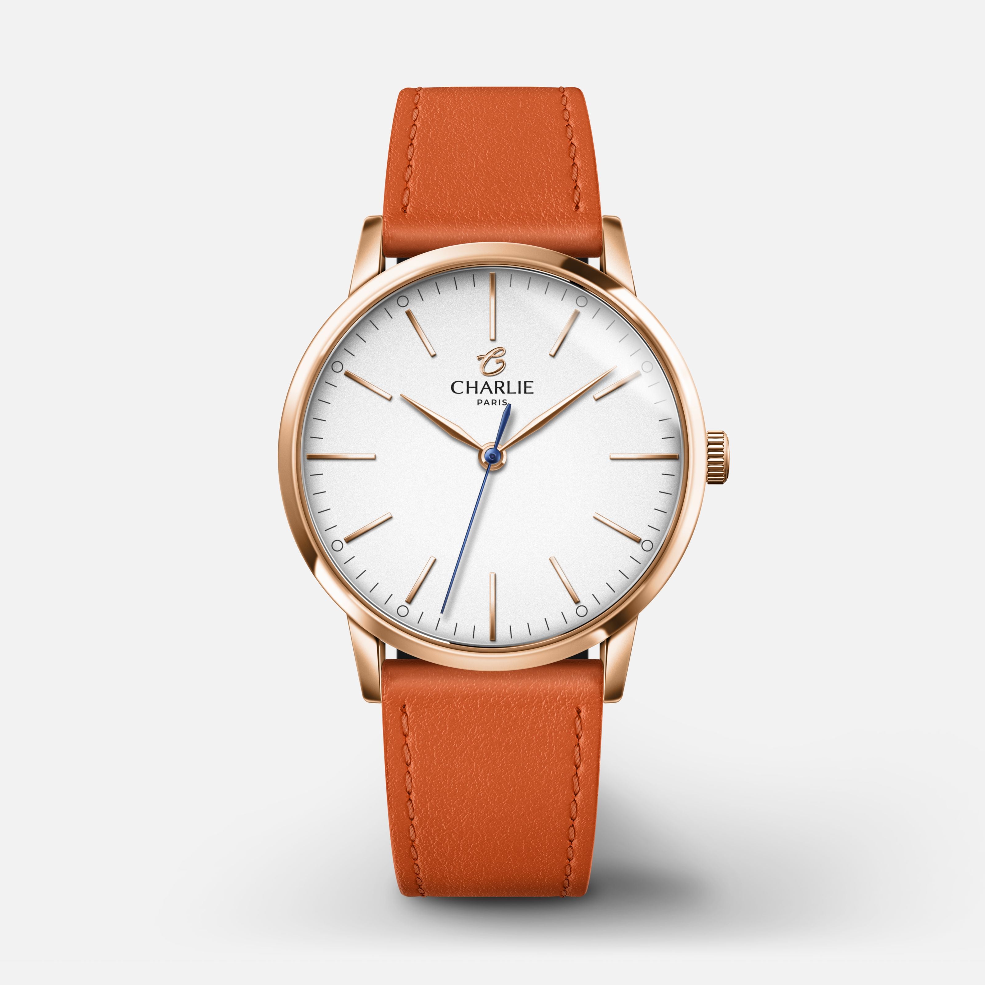 SULLY 35 - Quartz - Doré rose Montres CHARLIE Cuir mandarine