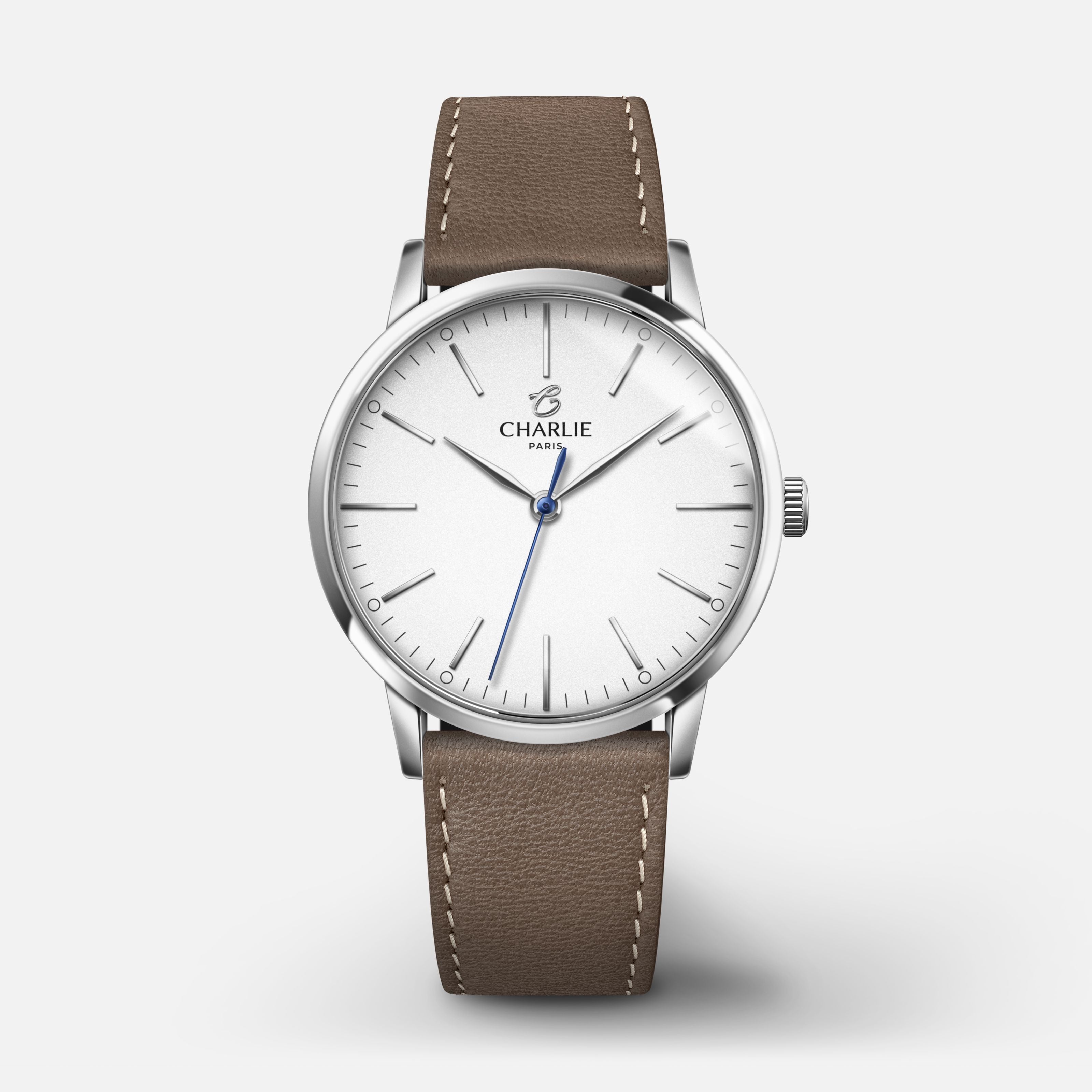 SULLY 35 - Quartz - Acier Montres CHARLIE Cuir taupe