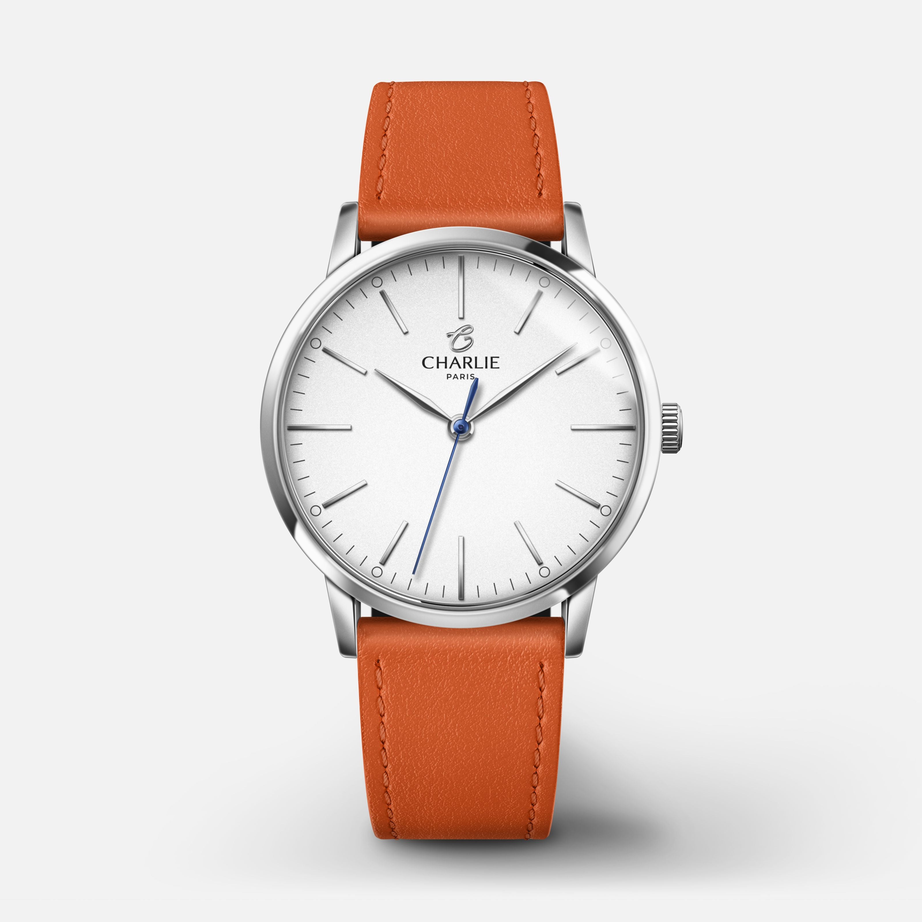 SULLY 35 - Quartz - Acier Montres CHARLIE Cuir mandarine