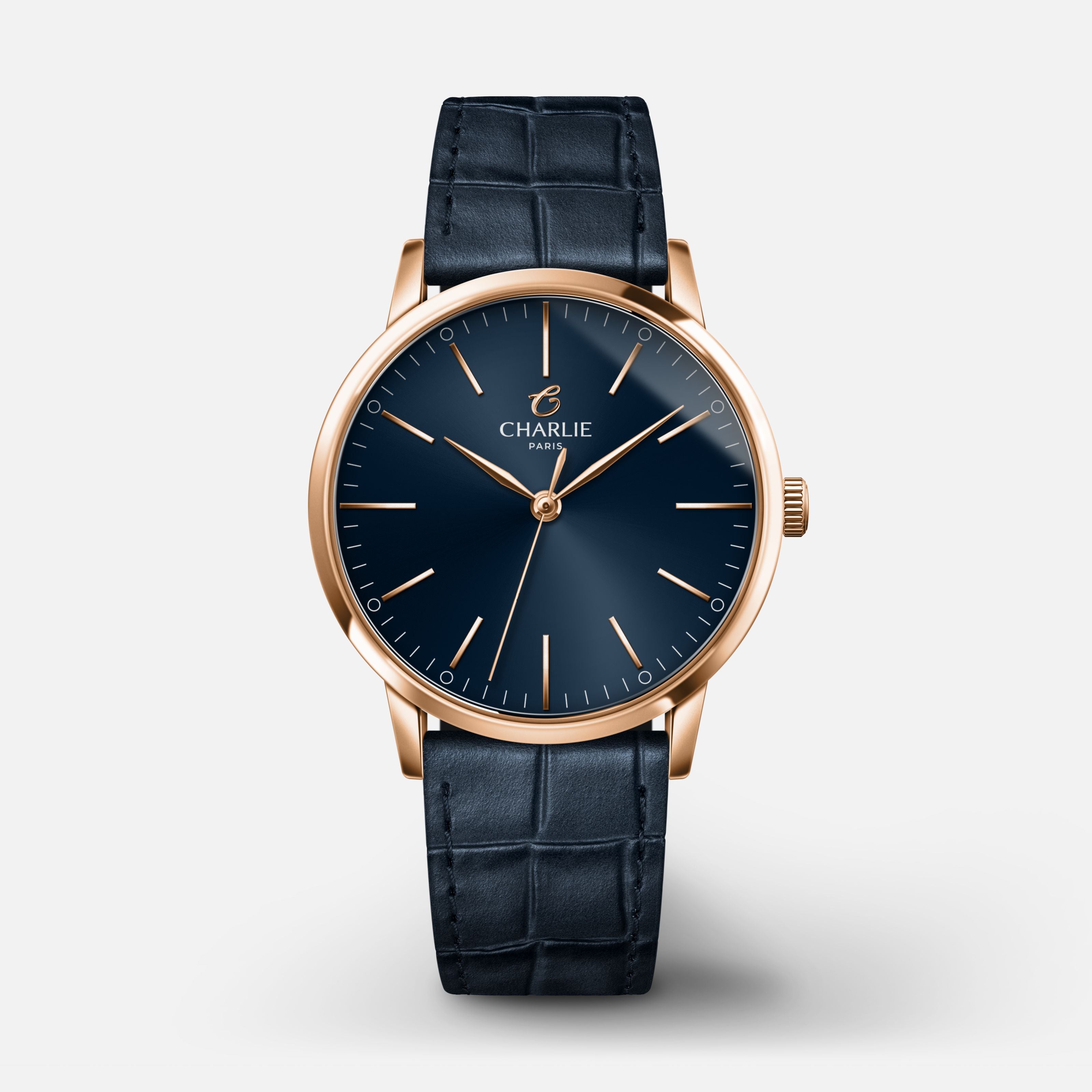 SULLY 35- Quartz - Doré rose/Bleu Montres CHARLIE Cuir crocograin bleu