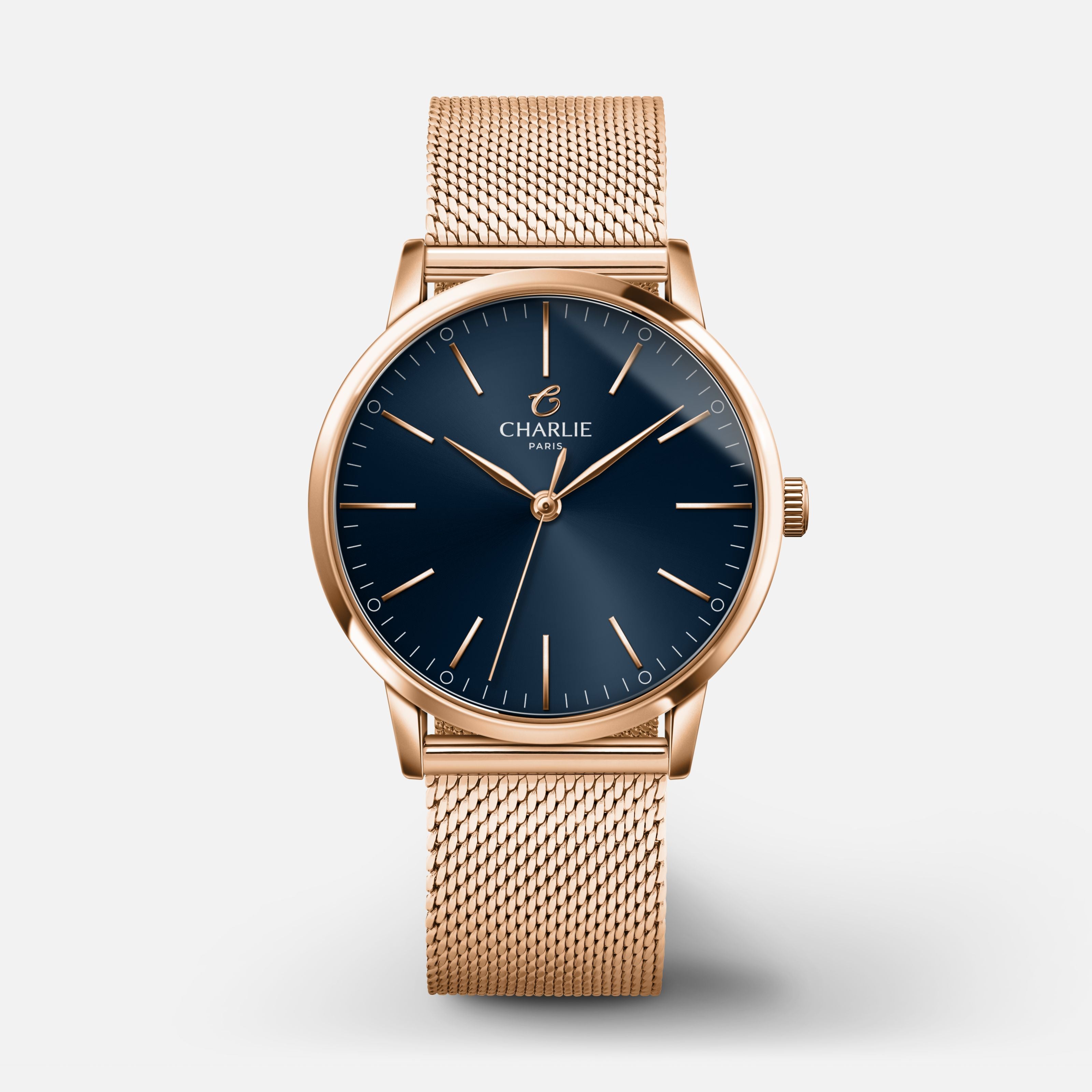 SULLY 35- Quartz - Doré rose/Bleu Montres CHARLIE Maille milanaise