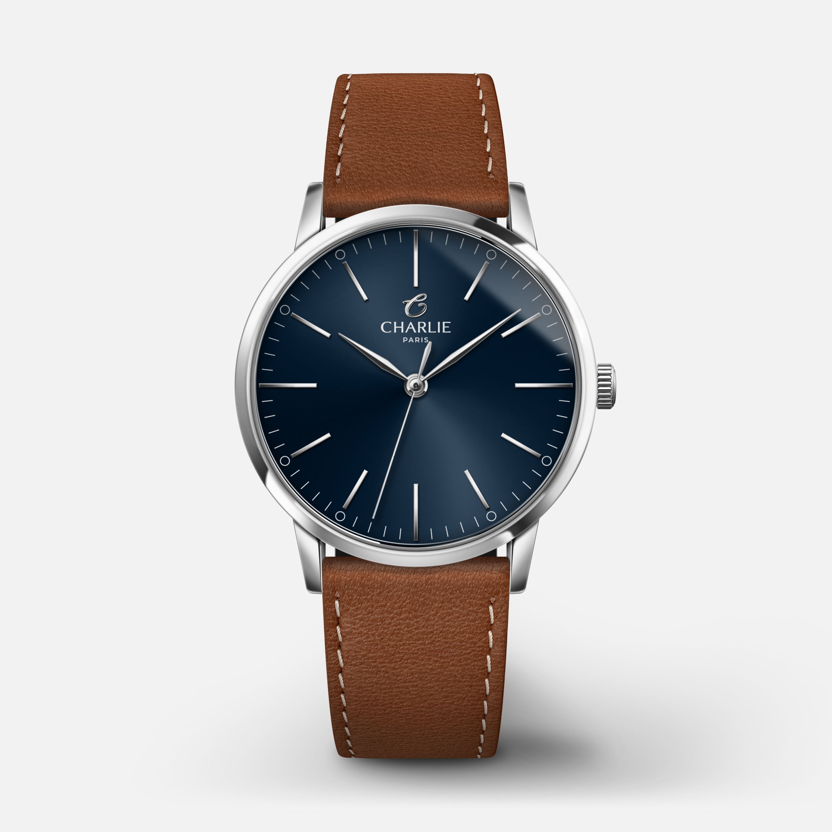 SULLY 35 - Quartz - Acier & bleu Montres CHARLIE Cuir marron