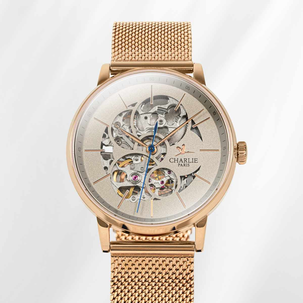 Gold discount skeleton watch