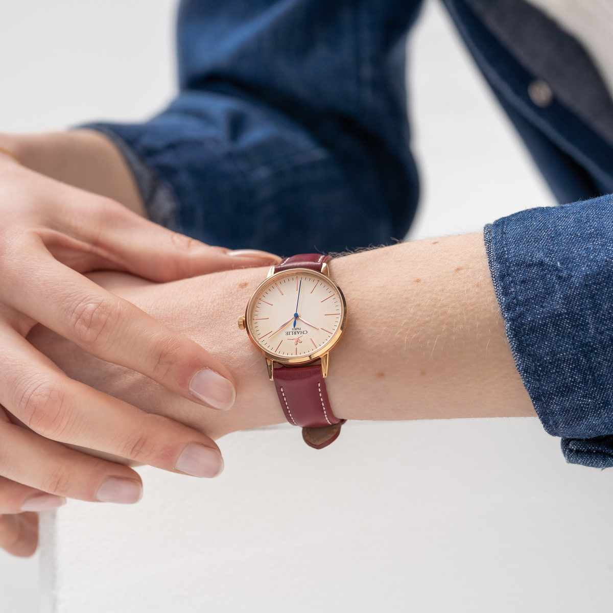 Burgundy leather strap 14mm