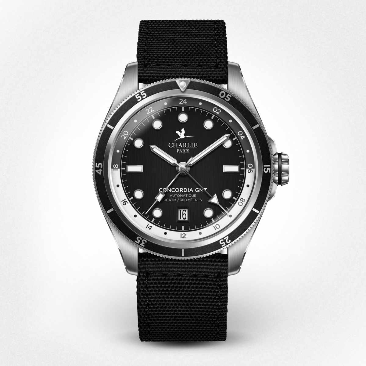 Black Waterproof GMT Watch with Swiss Movement - Concordia Automatic GMT Black