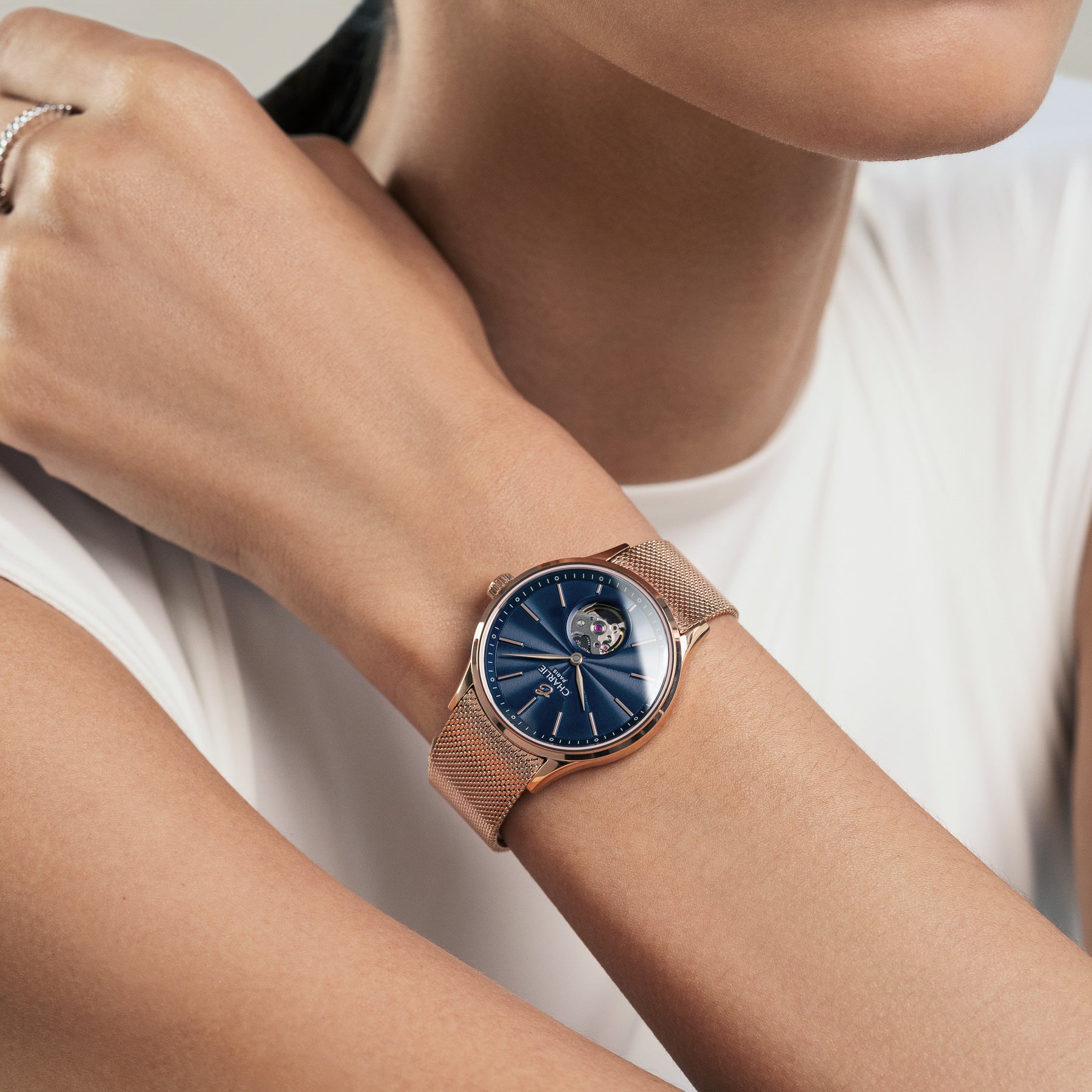 INITIAL 35 - Automatique Cœur Ouvert - Bleu Montres CHARLIE