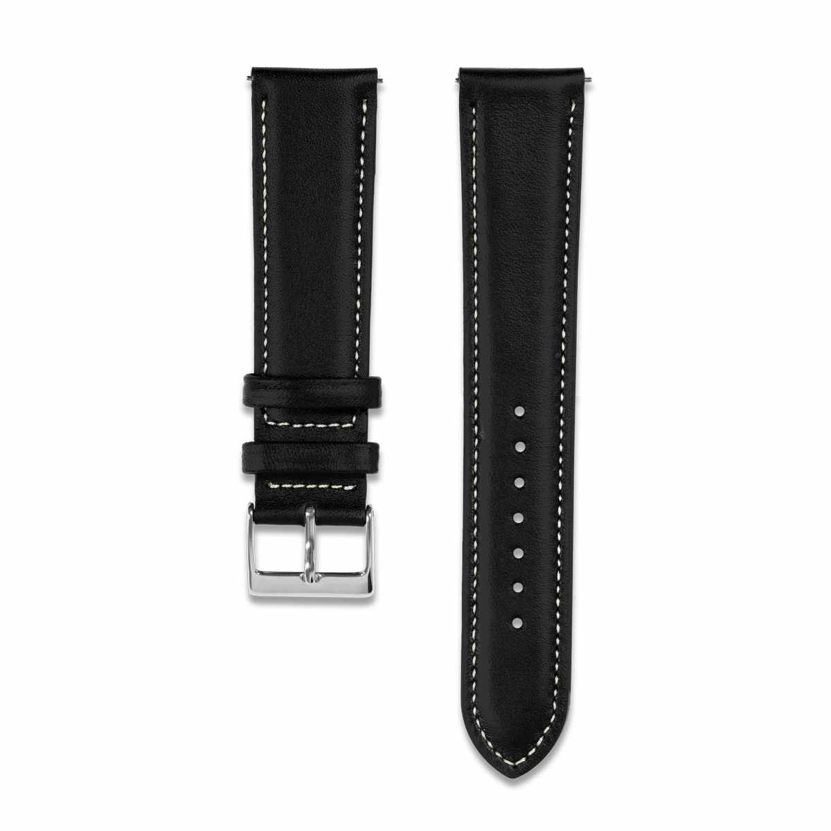 Bracelet cuir Noir 18mm Bracelets de montres CHARLIE Acier