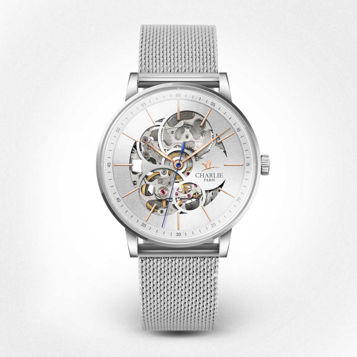 Silver skeleton clearance watch