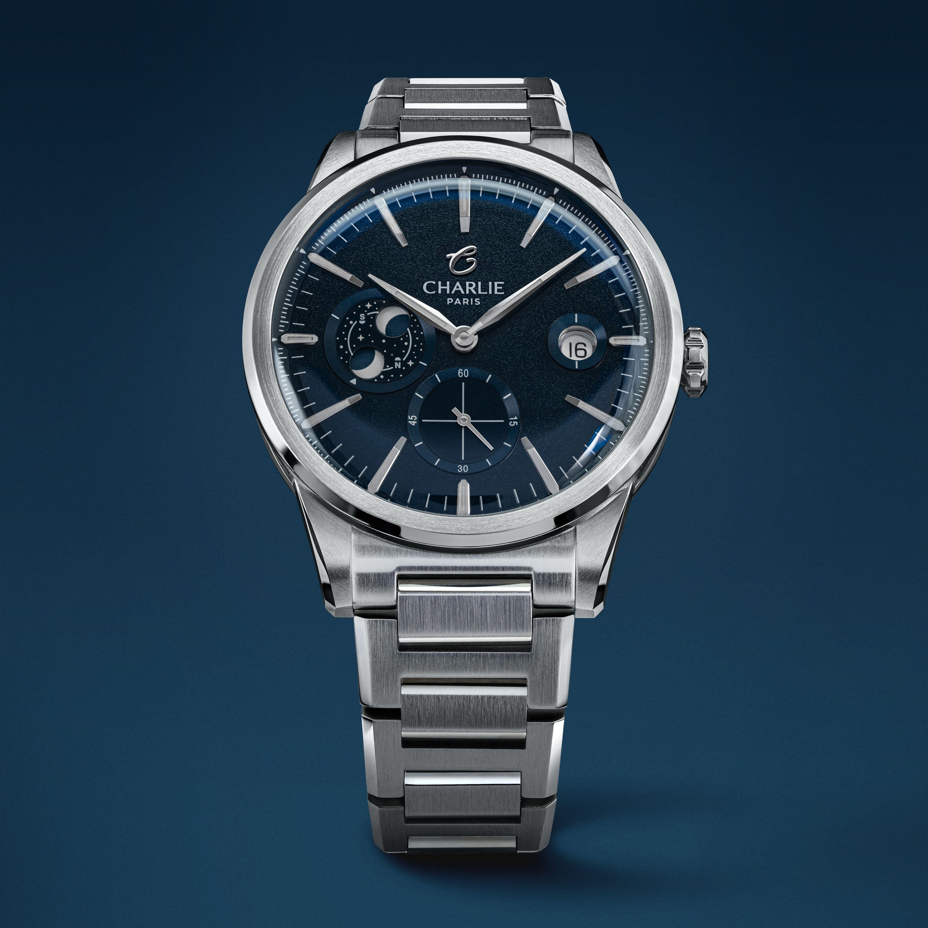 ALLIANCE - Men's Swiss automatic blue watch - Moon Phase - 39.5 mm