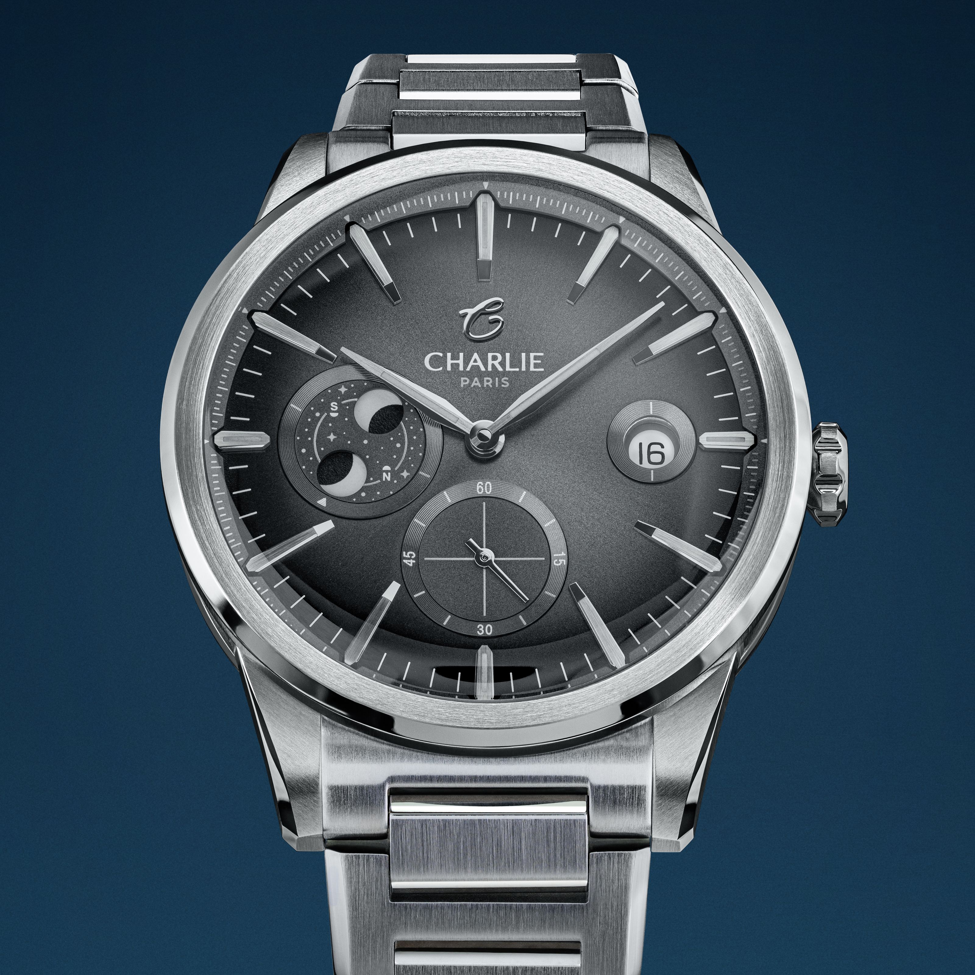 ALLIANCE - Swiss automatic men's watch, gray - Moon phase - Steel