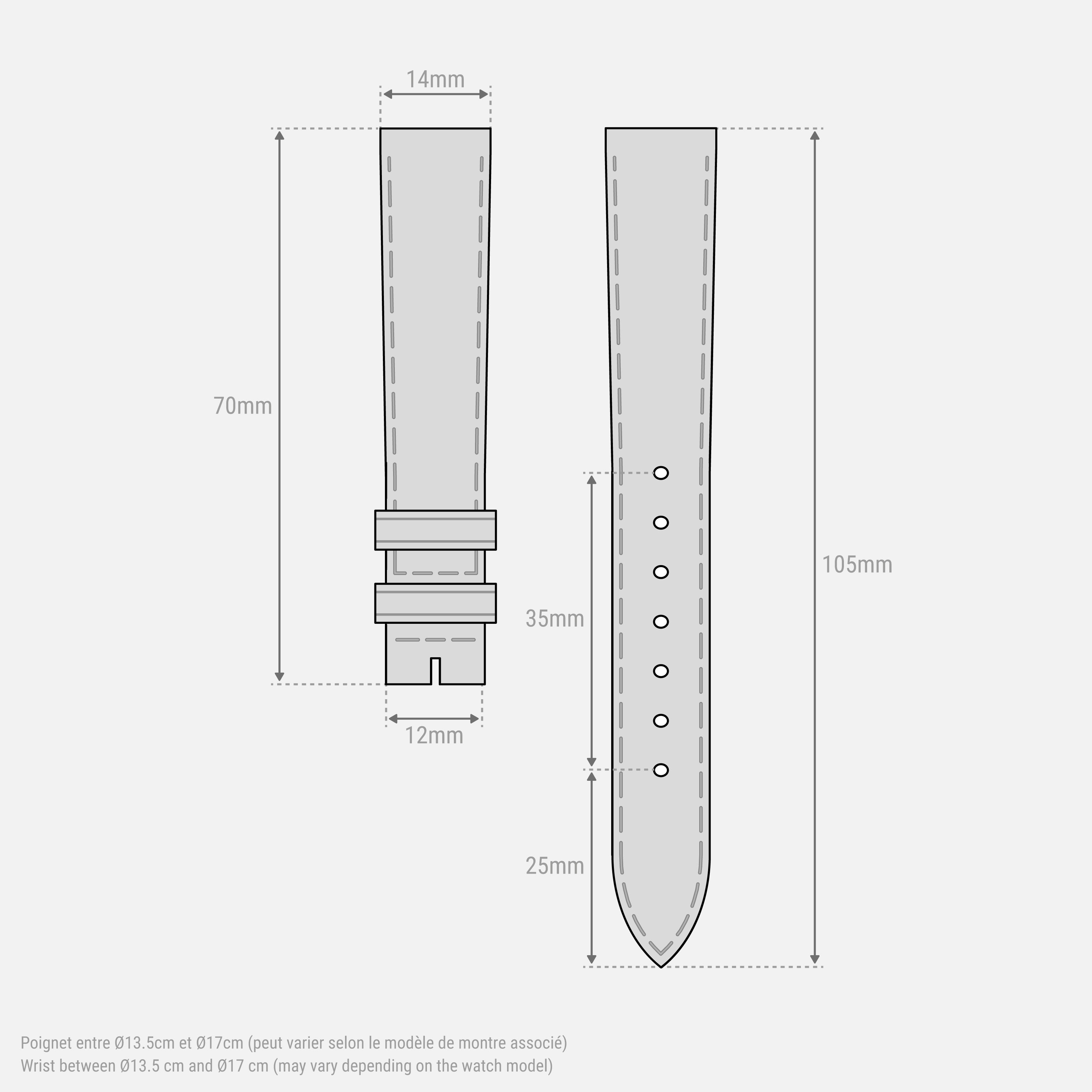 Bracelet cuir marron 14mm