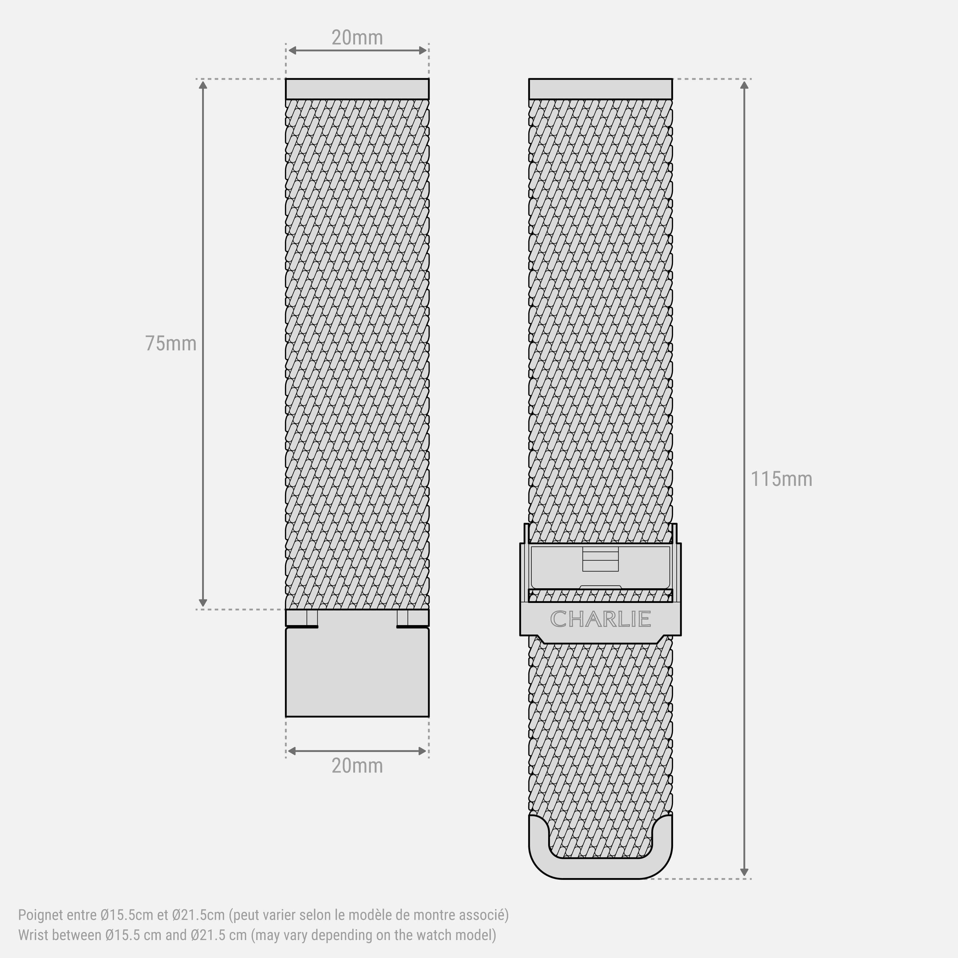 Black milanese mesh strap 20mm