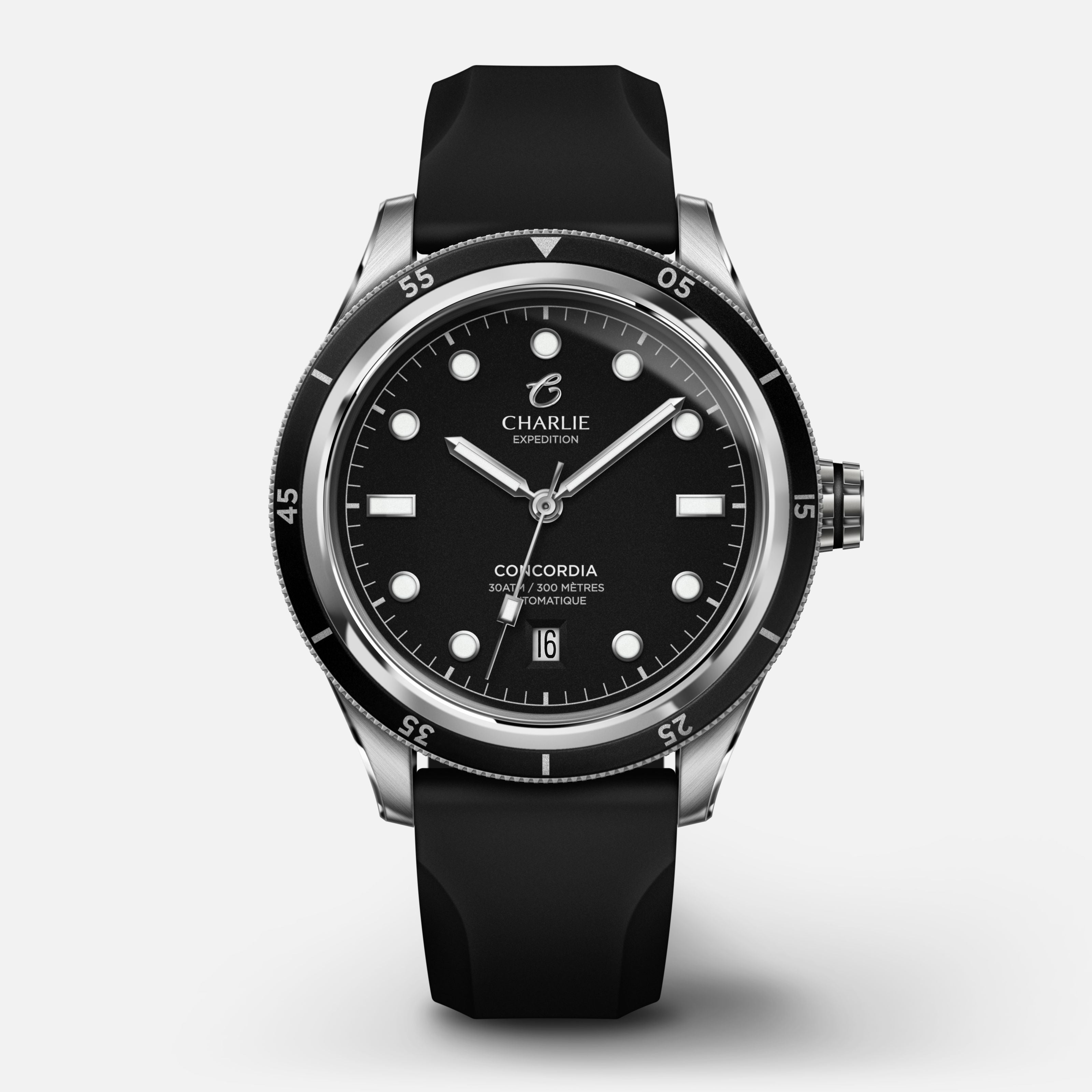 CONCORDIA - Automatique - Noir Montres CHARLIE Caoutchouc noir