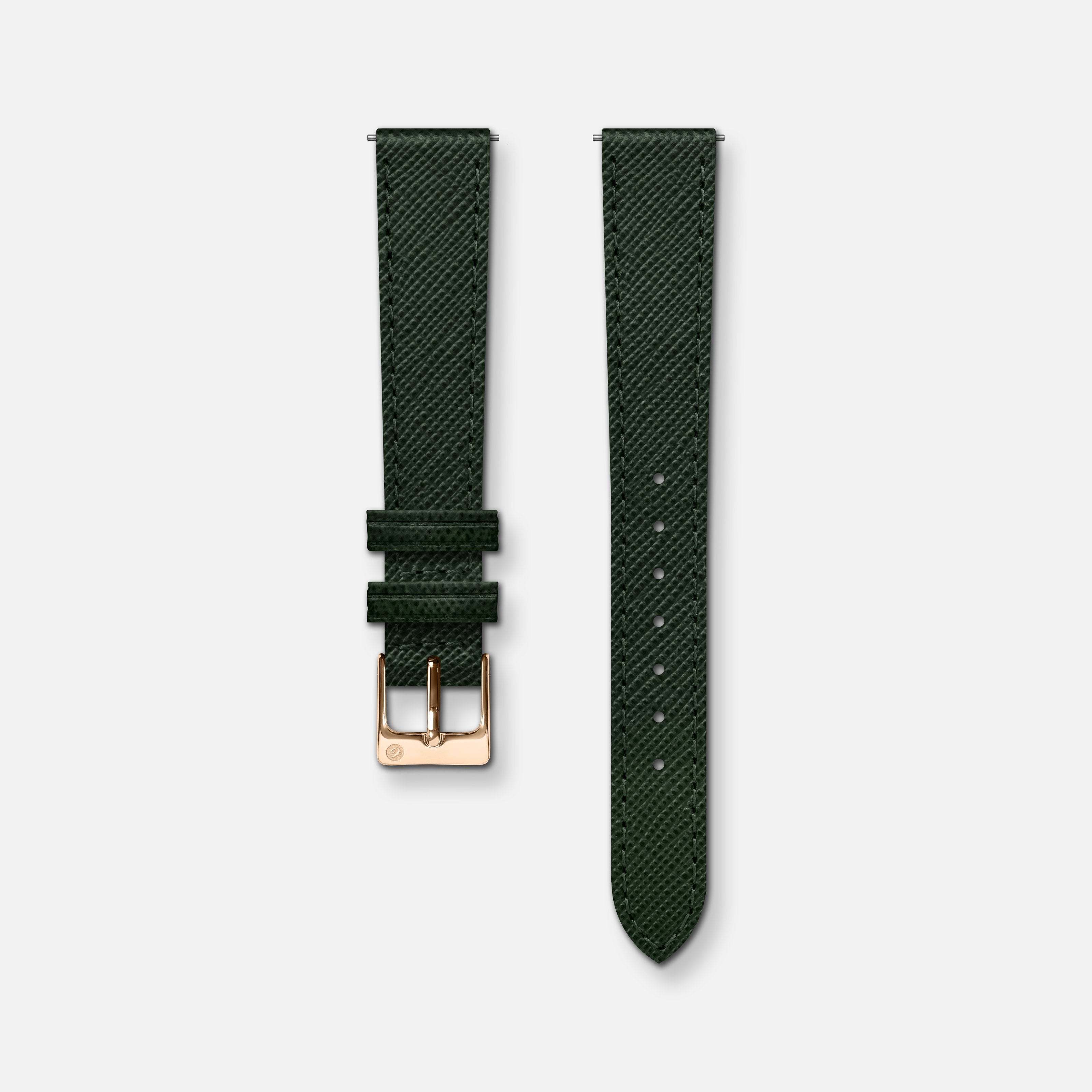 Green saffiano leather strap 14mm
