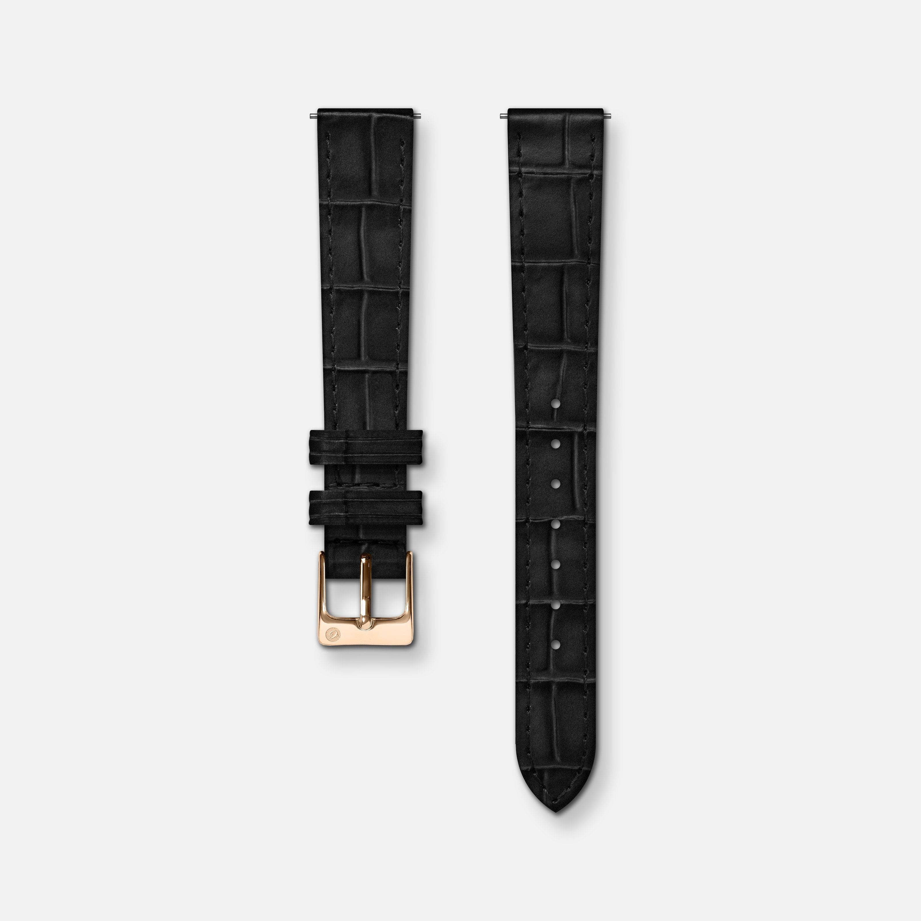Black crocograin leather strap 14mm