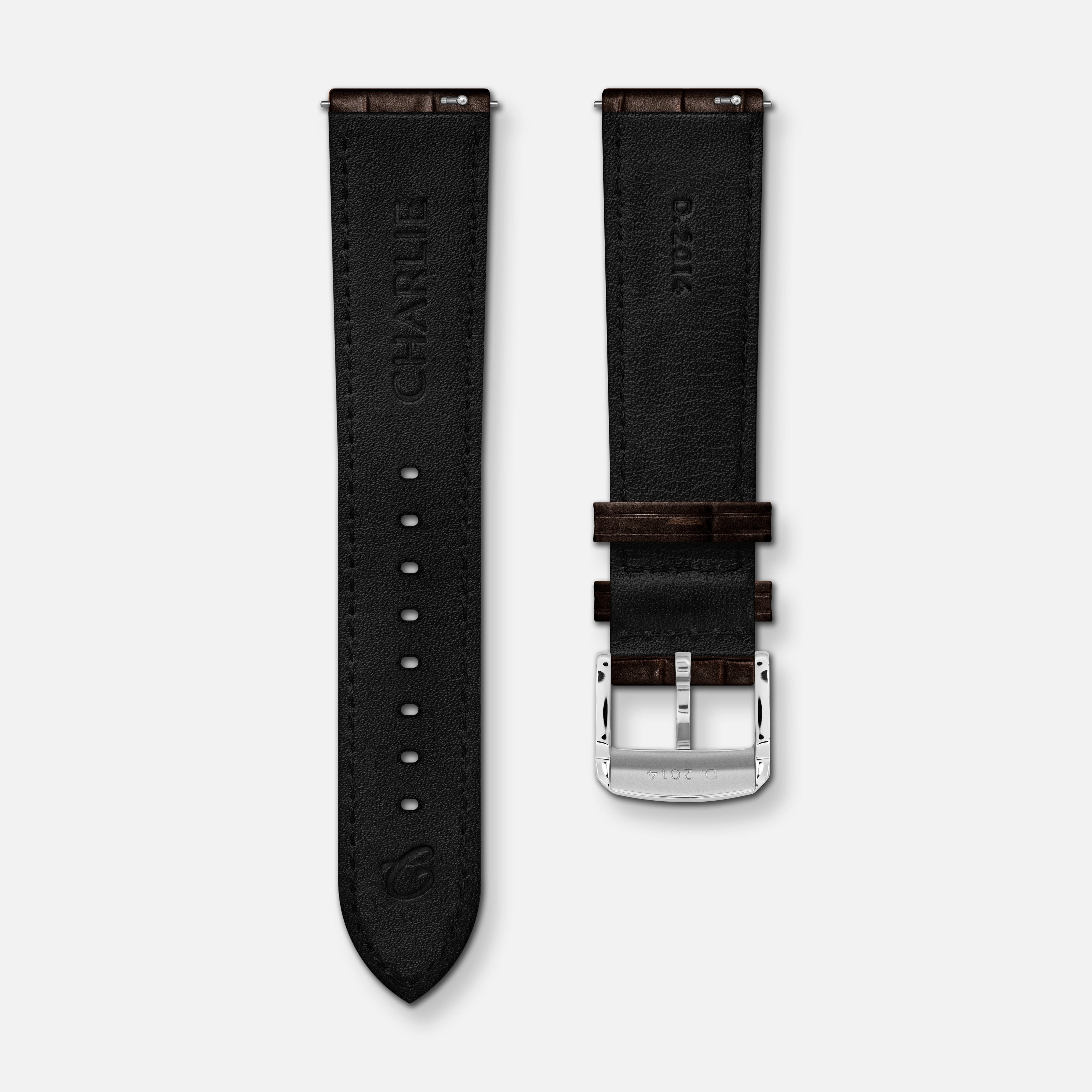 Chocolate crocograin leather strap 20mm