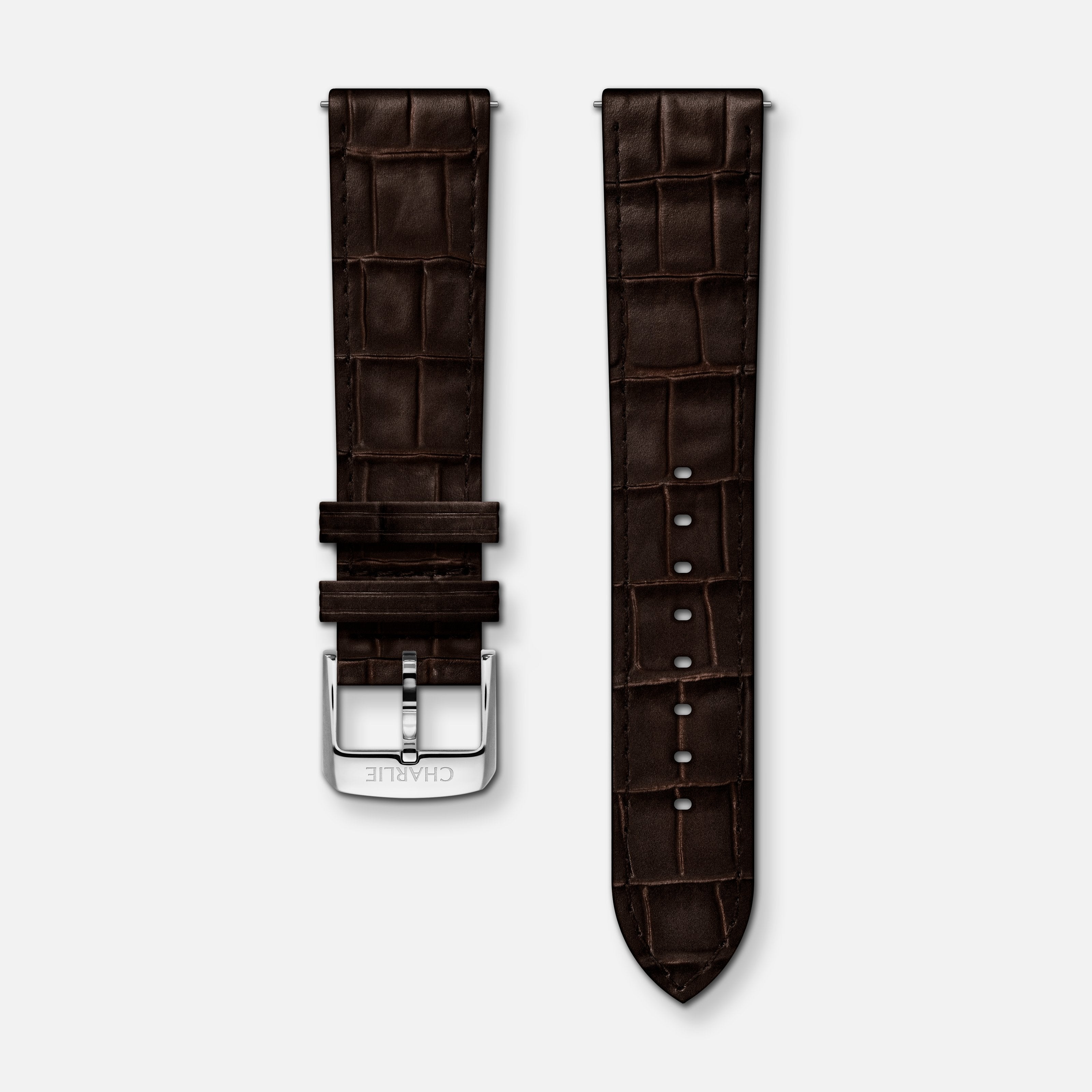 Bracelet cuir crocograin chocolat 20mm Bracelets de montres CHARLIE Acier