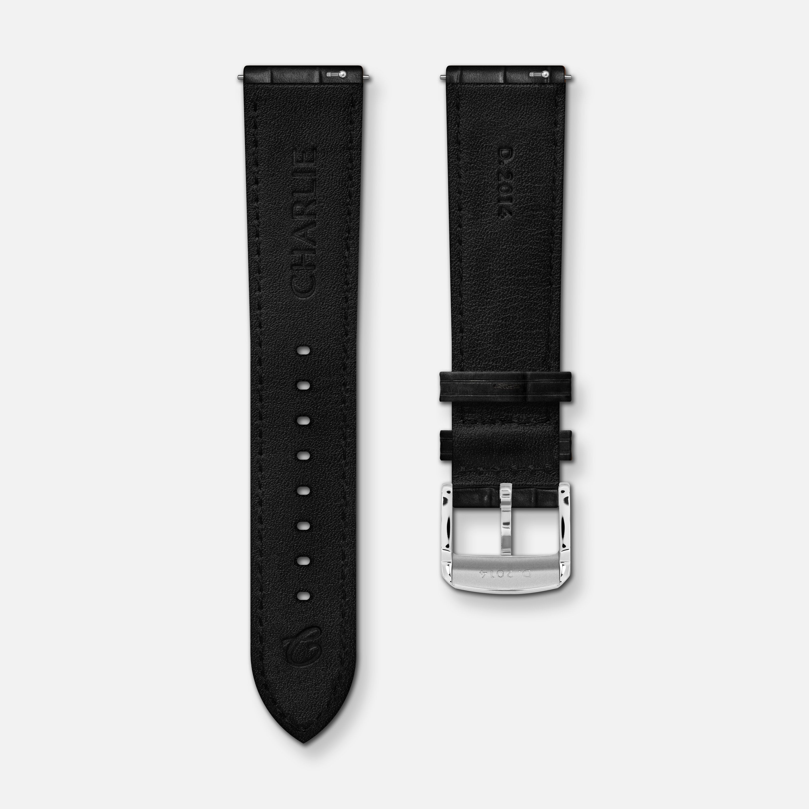 Black crocograin leather strap 20mm