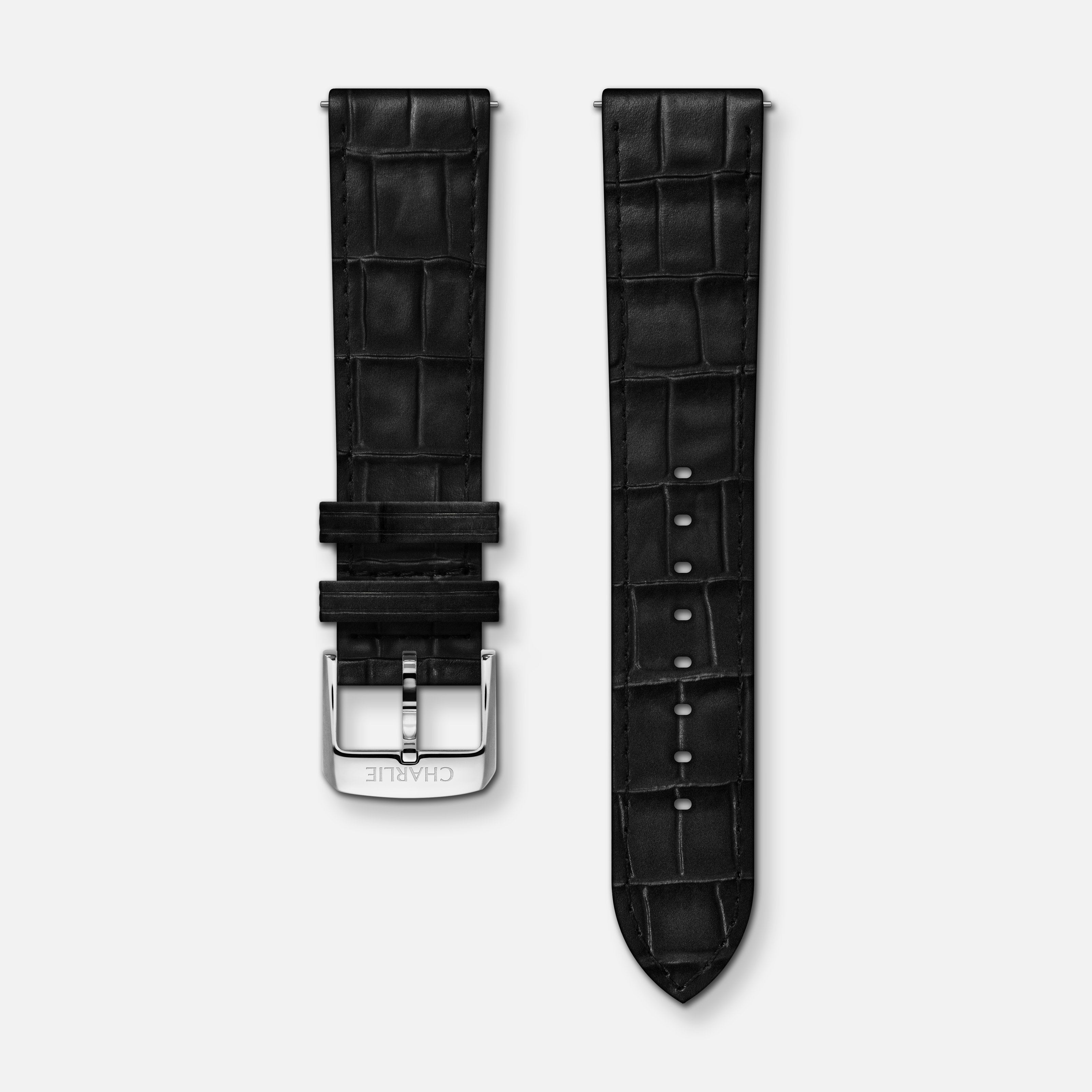 Black crocograin leather strap 20mm
