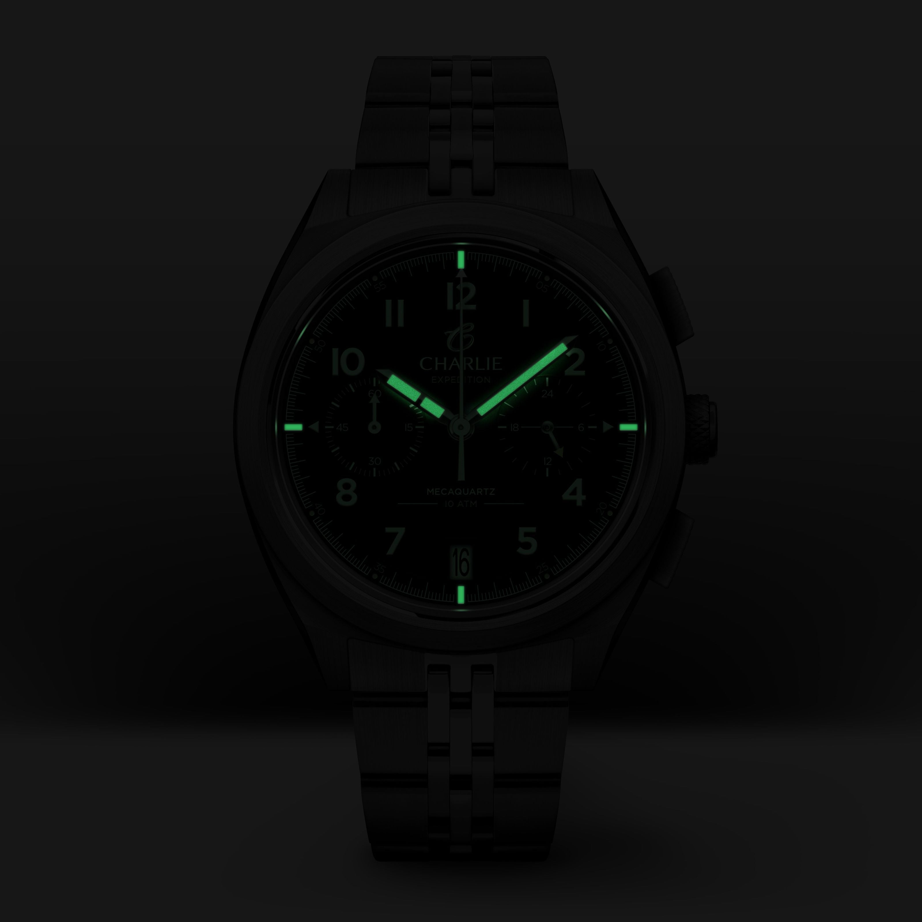 GR - Men's green quartz chronograph watch - Black PVD 39 mm