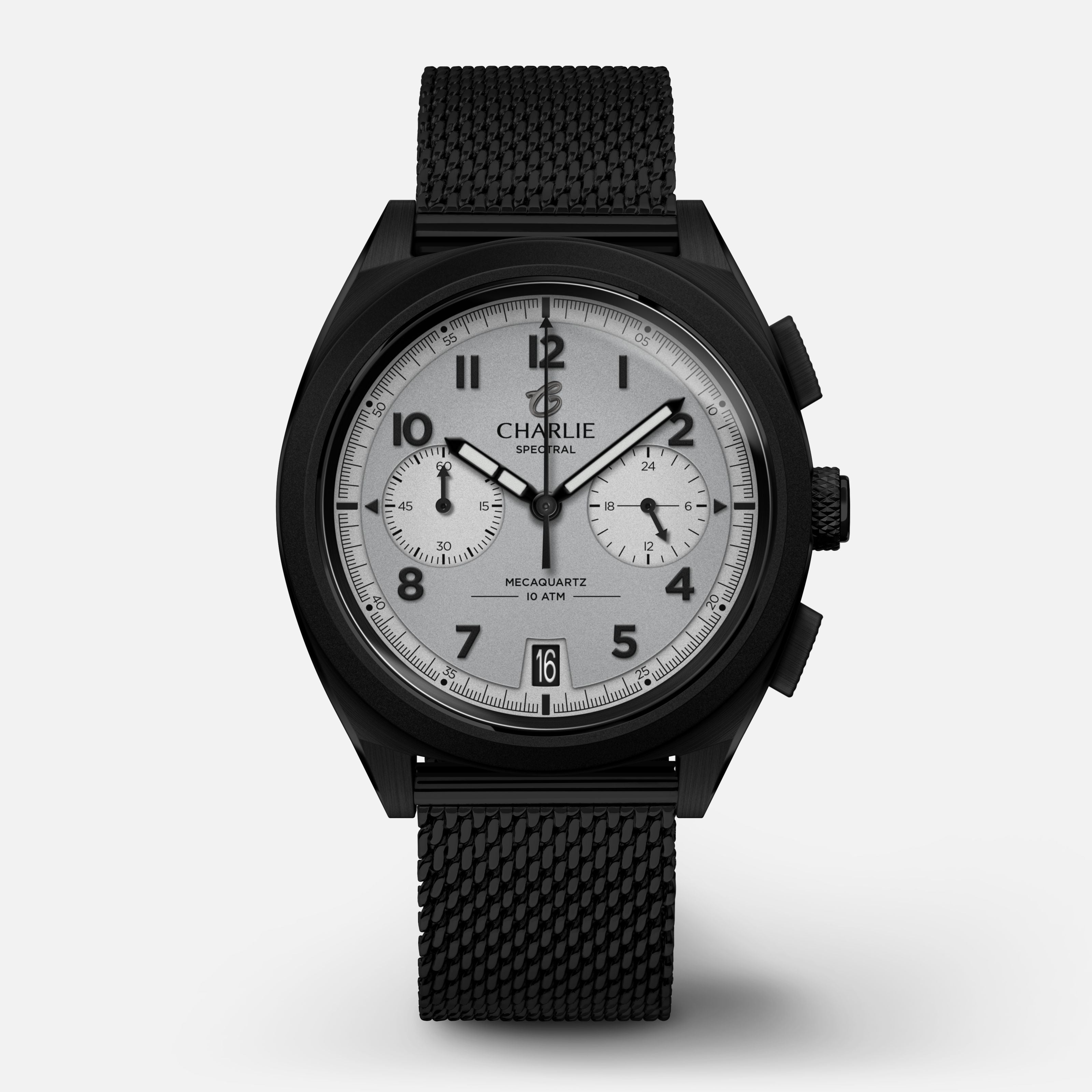 GRX - Mecaquartz Chronographe - Spectral Montres CHARLIE Maille milanaise noire