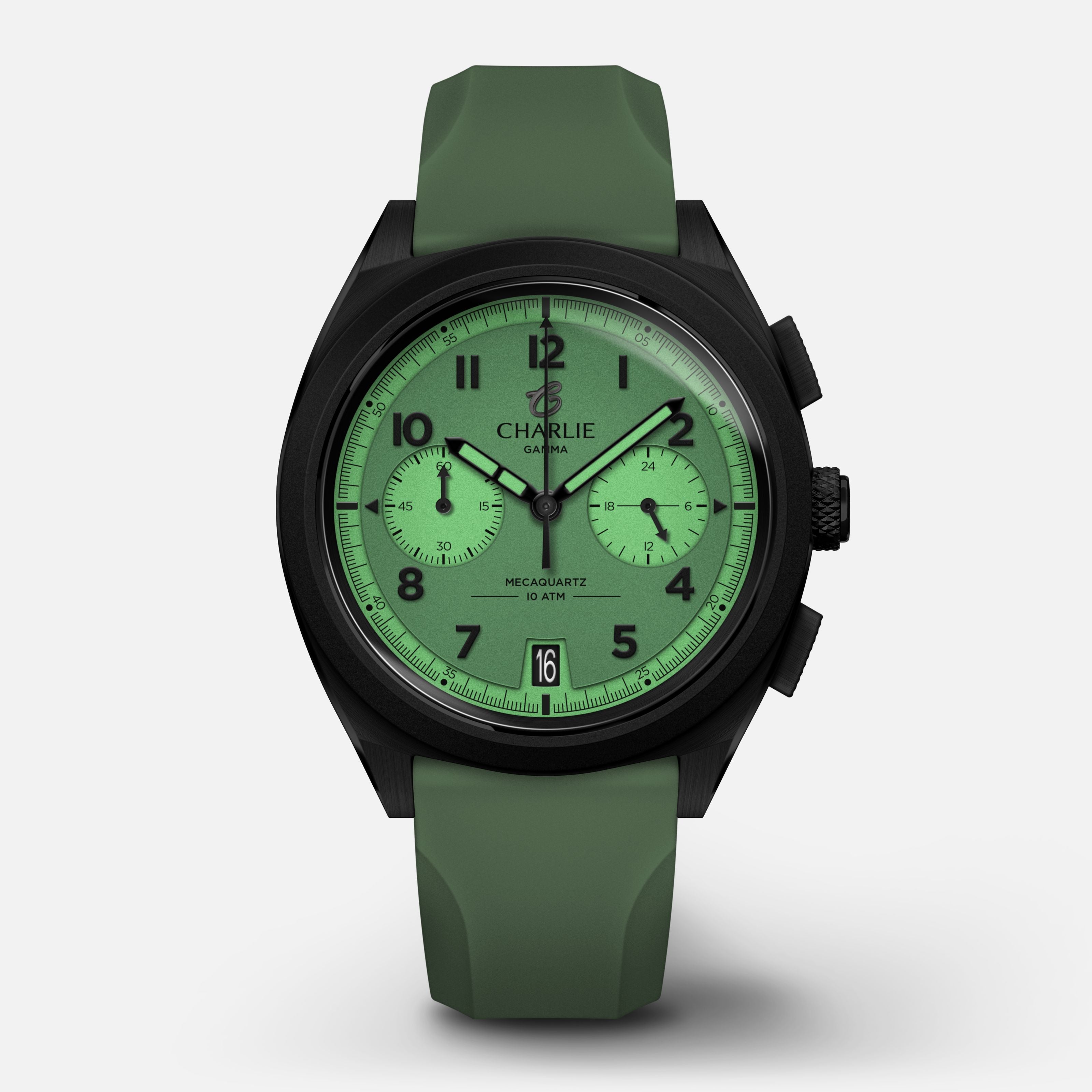 GRX - Mecaquartz Chronographe - Gamma Montres CHARLIE Caoutchouc sauge