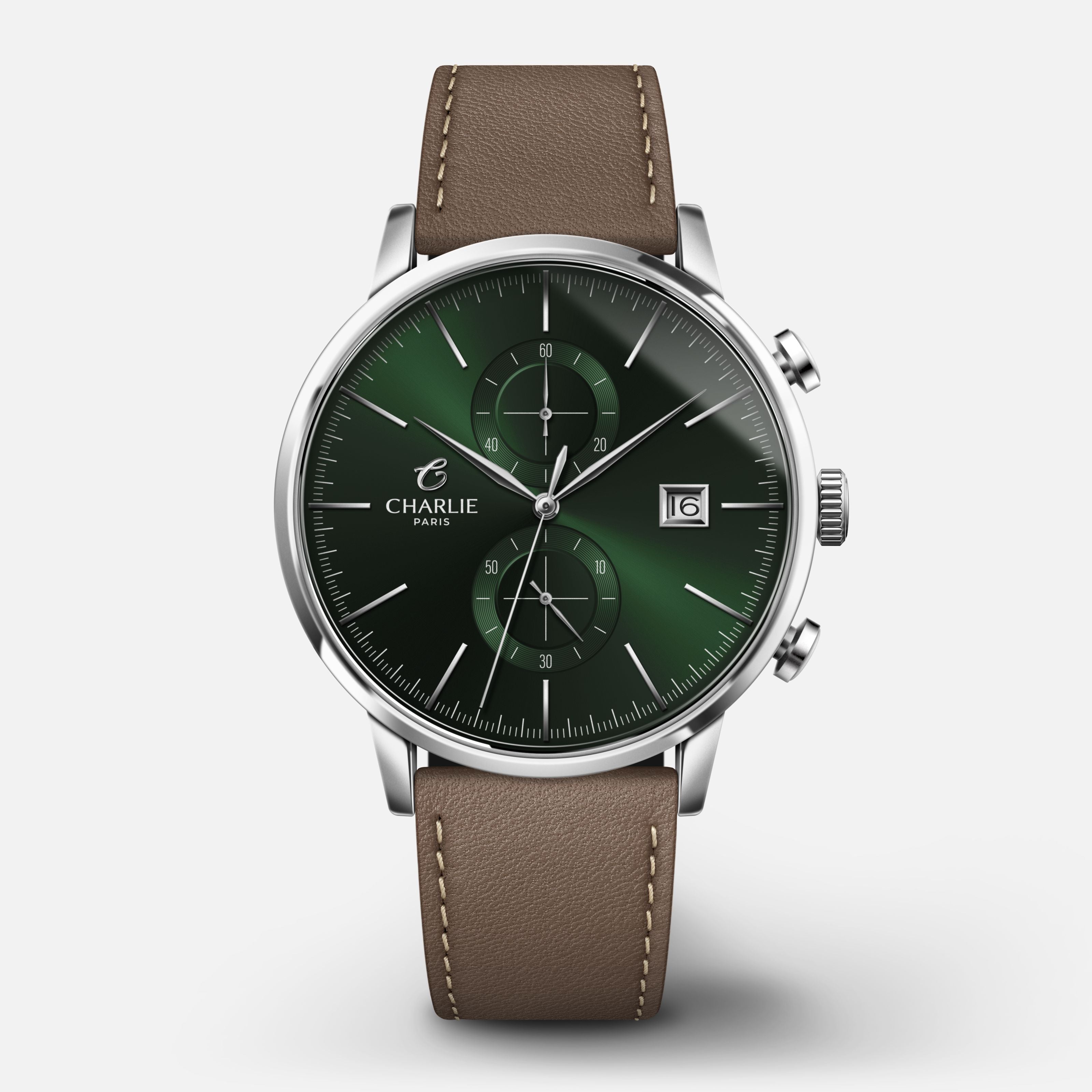 HORIZON - Men's green quartz chronograph watch - 40 mm steel