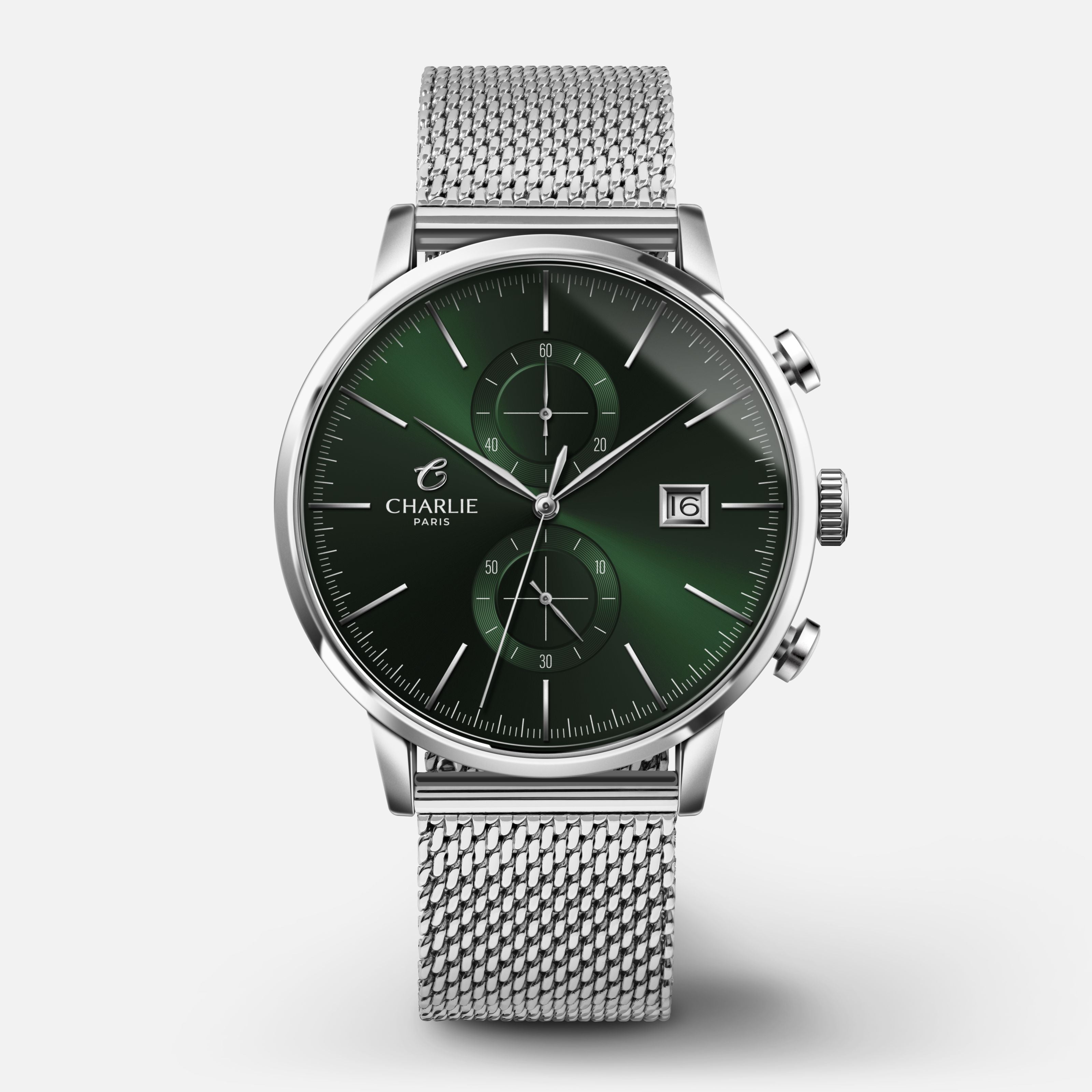 HORIZON - Men's green quartz chronograph watch - 40 mm steel